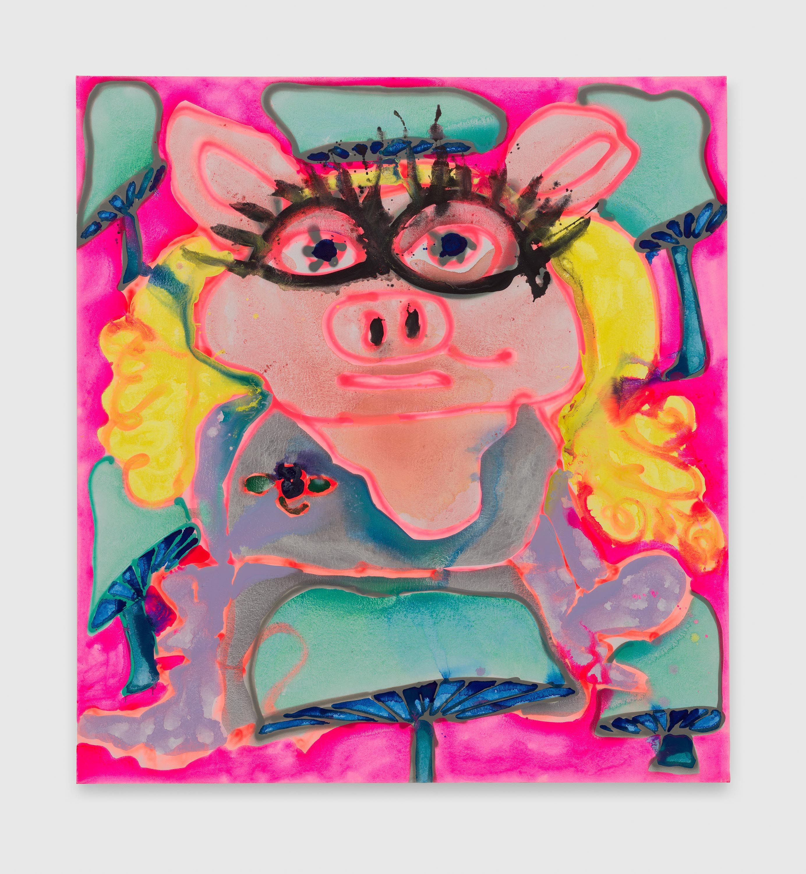 A painting by Katherine Bernhardt, titled Floating, dated 2022.