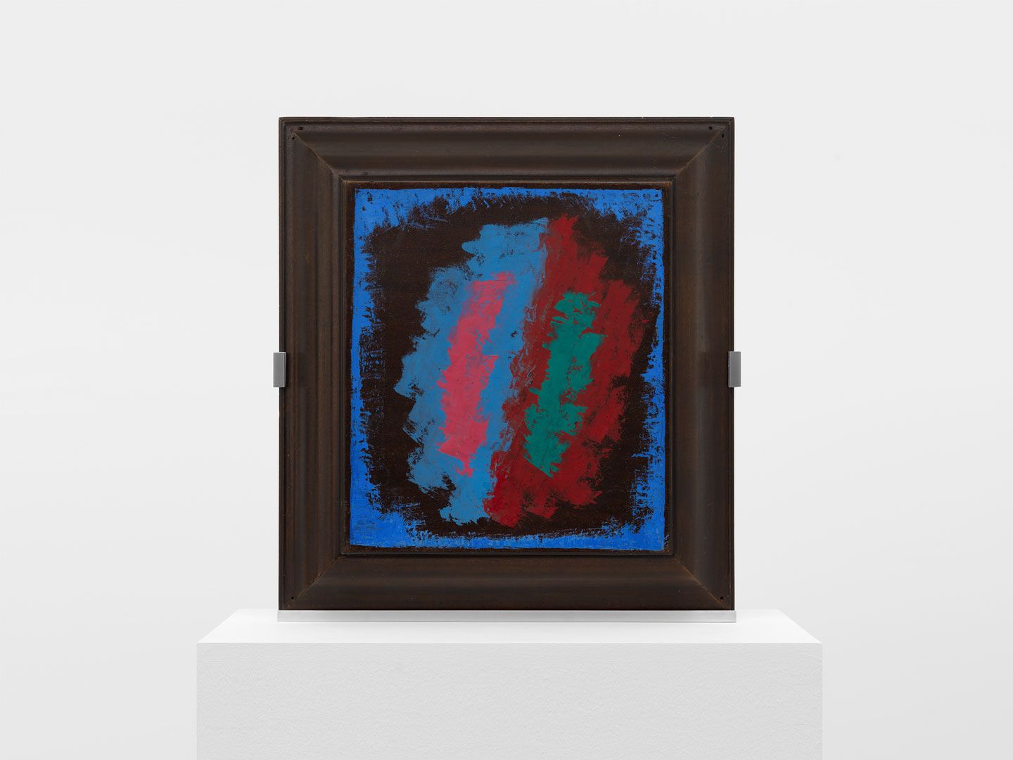 An untitled painting on a wooden Victrola gramophone lid by Josef Albers, dated 1940 to 1941.