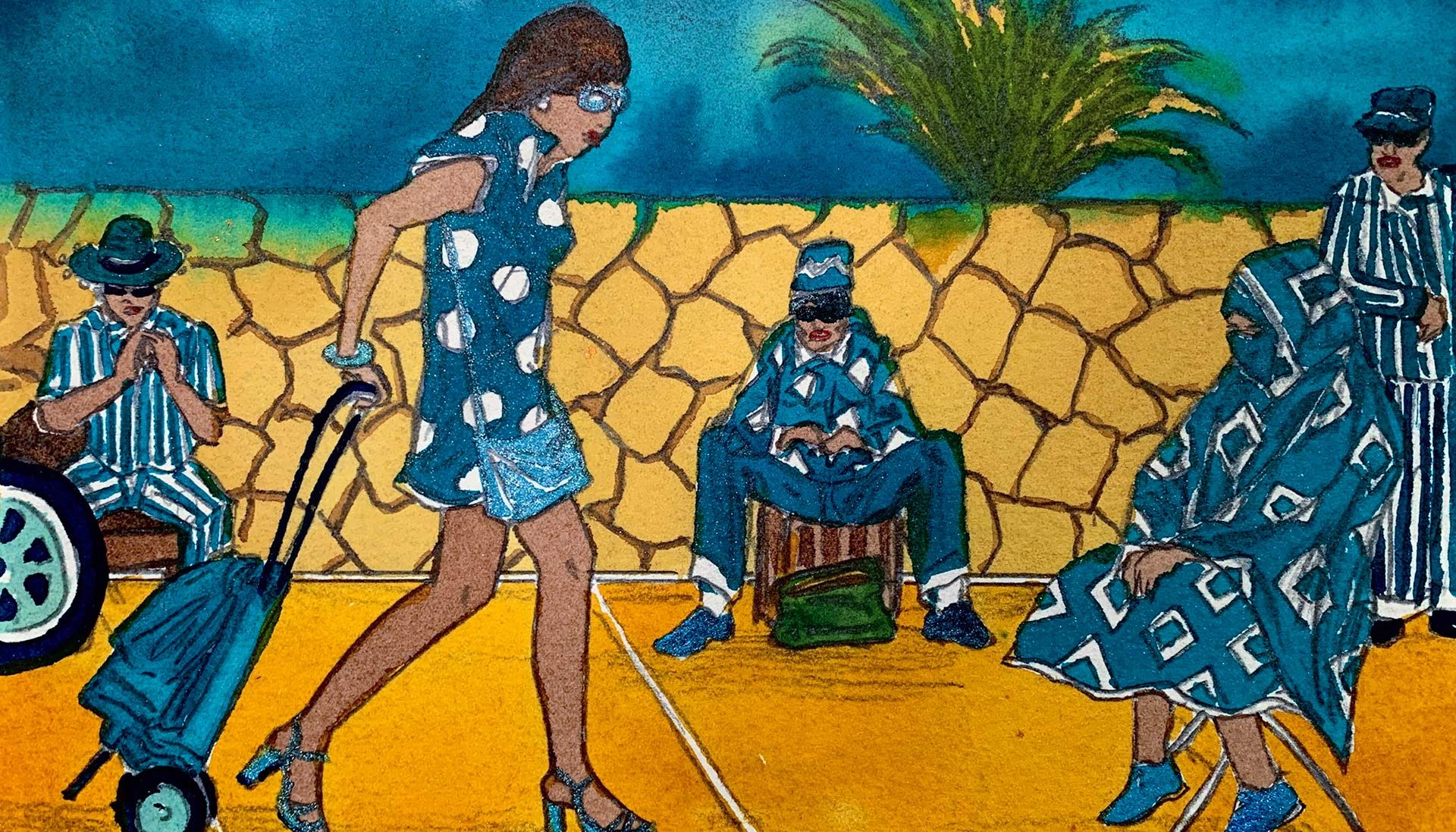 A detail from a work by Marcel Dzama, titled Moving On, dated 2020.