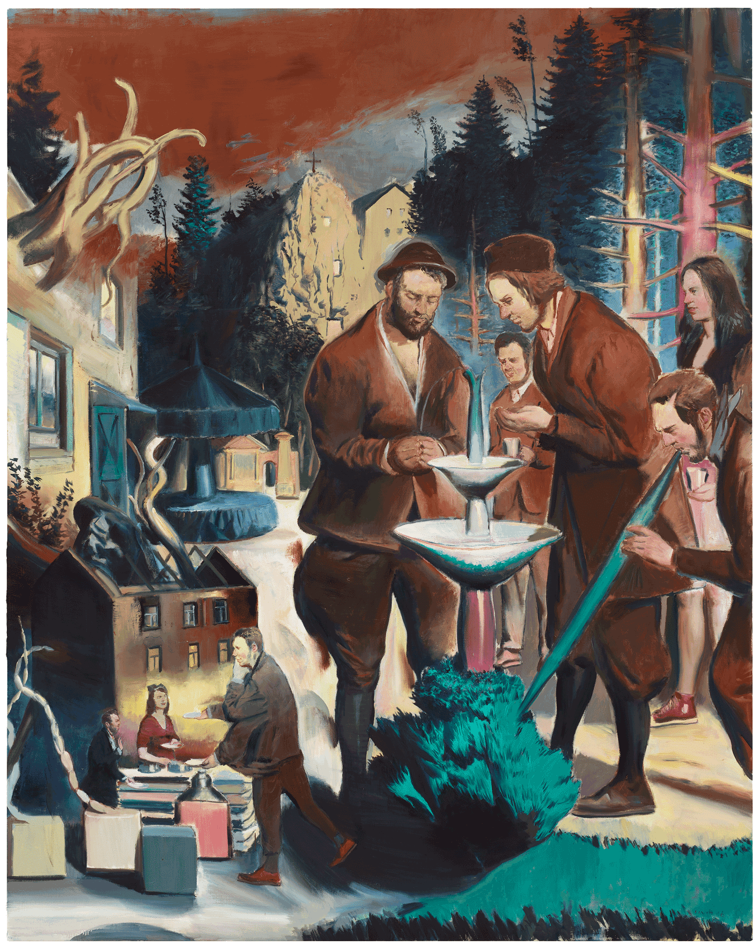 A painting by Neo Rauch, titled Die Kur, dated 2016.