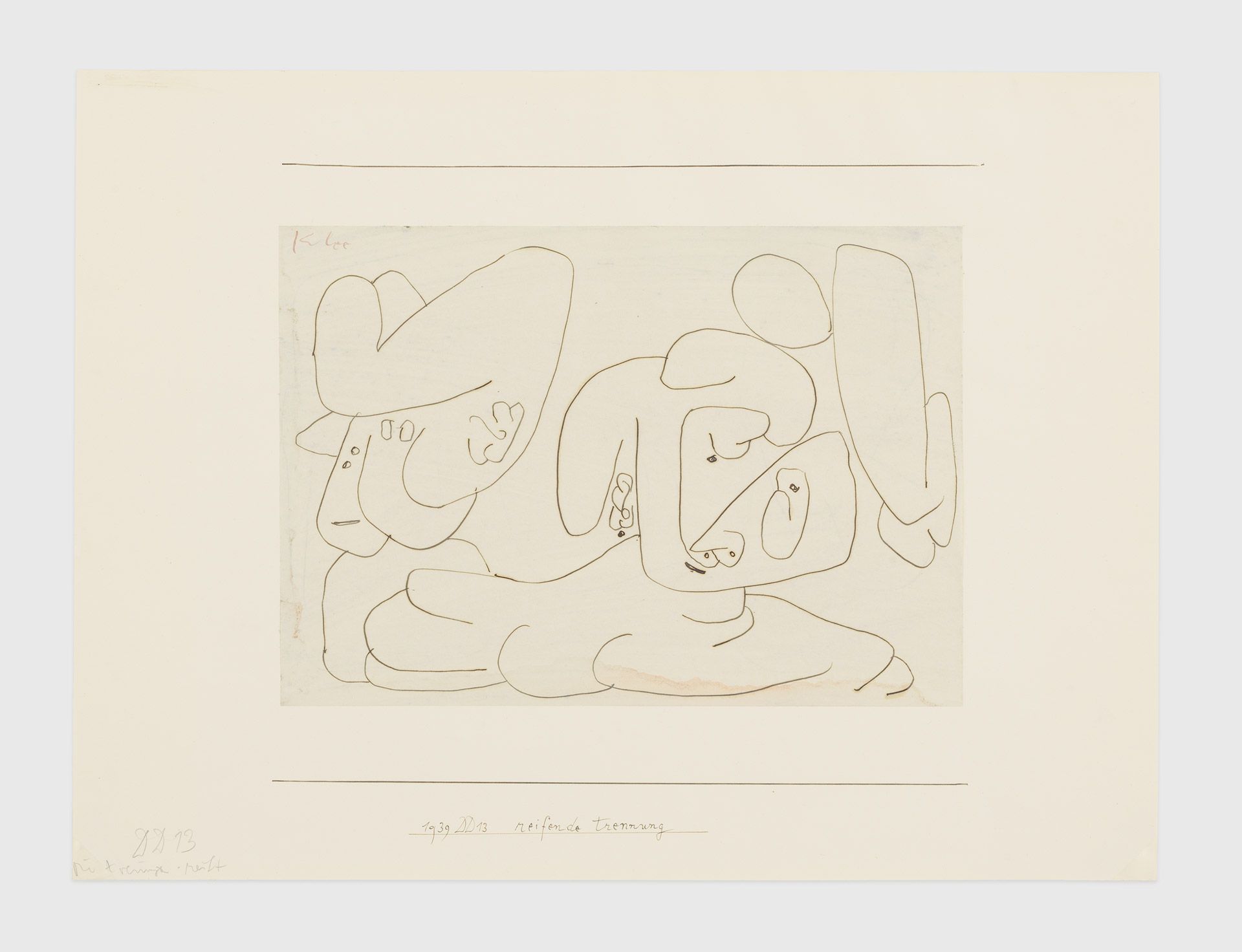 A work on paper on cardboard by Paul Klee, titled reifende Trennung (Maturing separation), dated 1939.