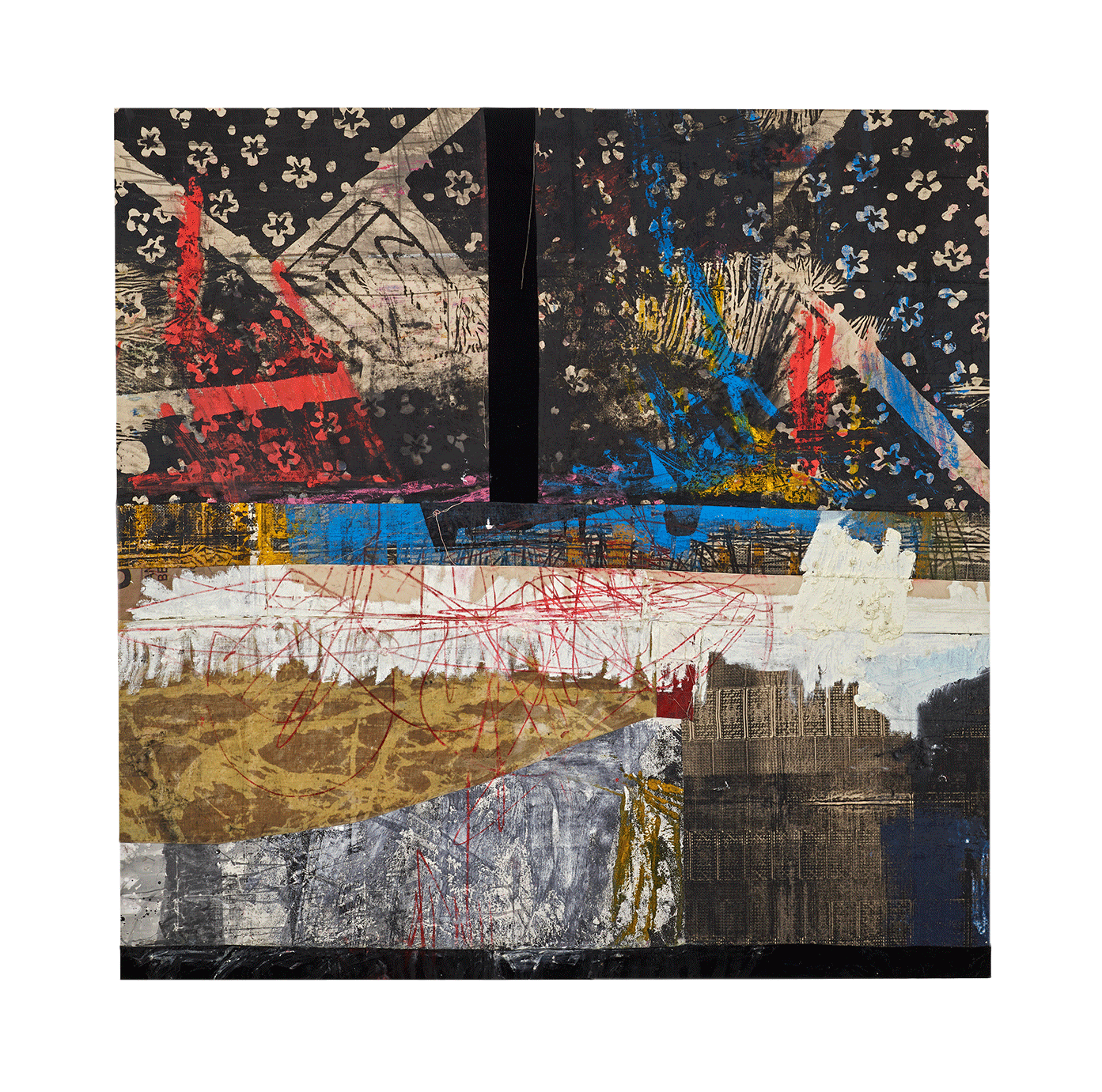 A painting by Oscar Murillo, titled emergent and upbeat, dated 2017 to 2018.