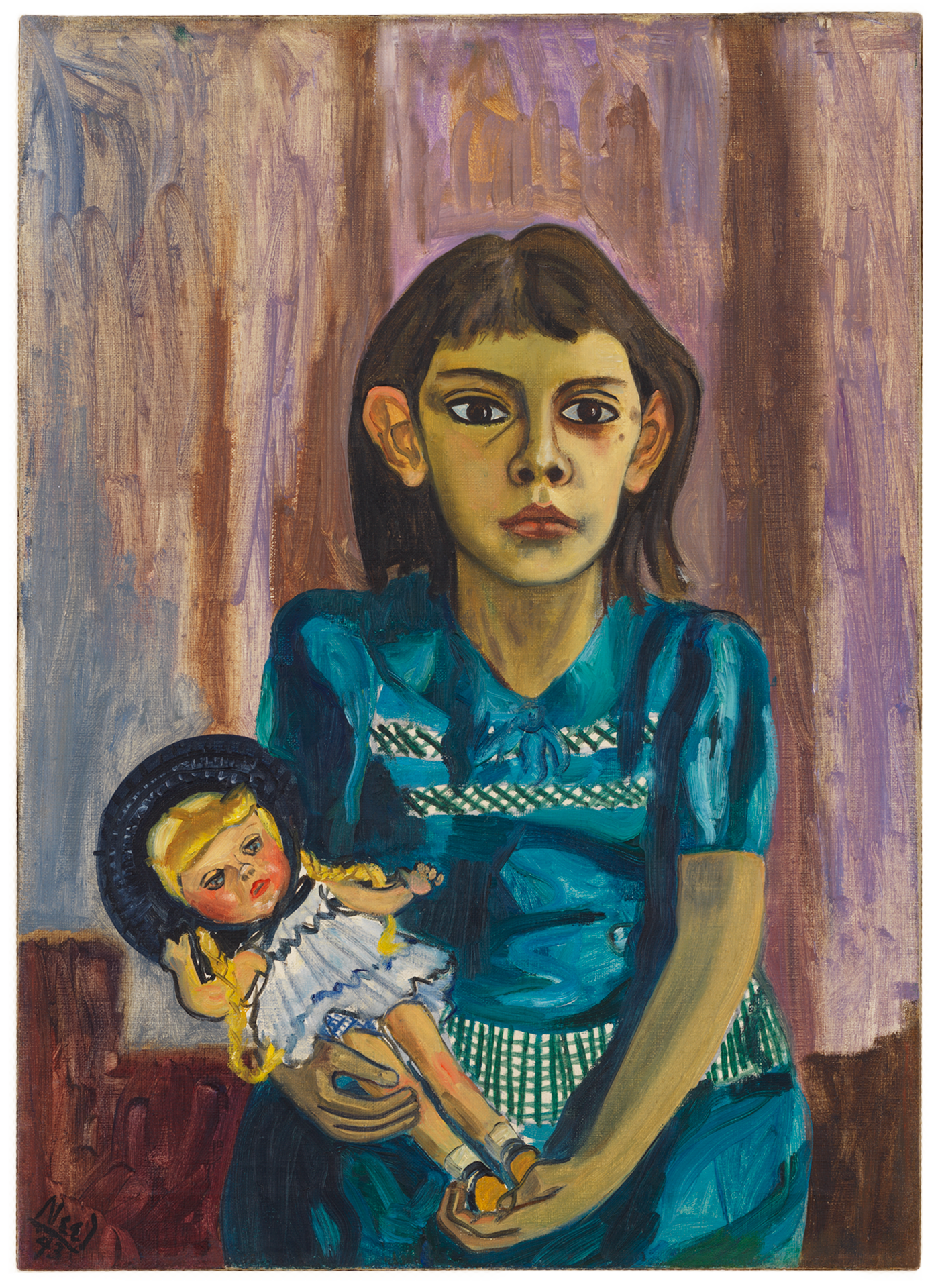 A painting by Alice Neel, titled Julie and the Doll, dated 1943.