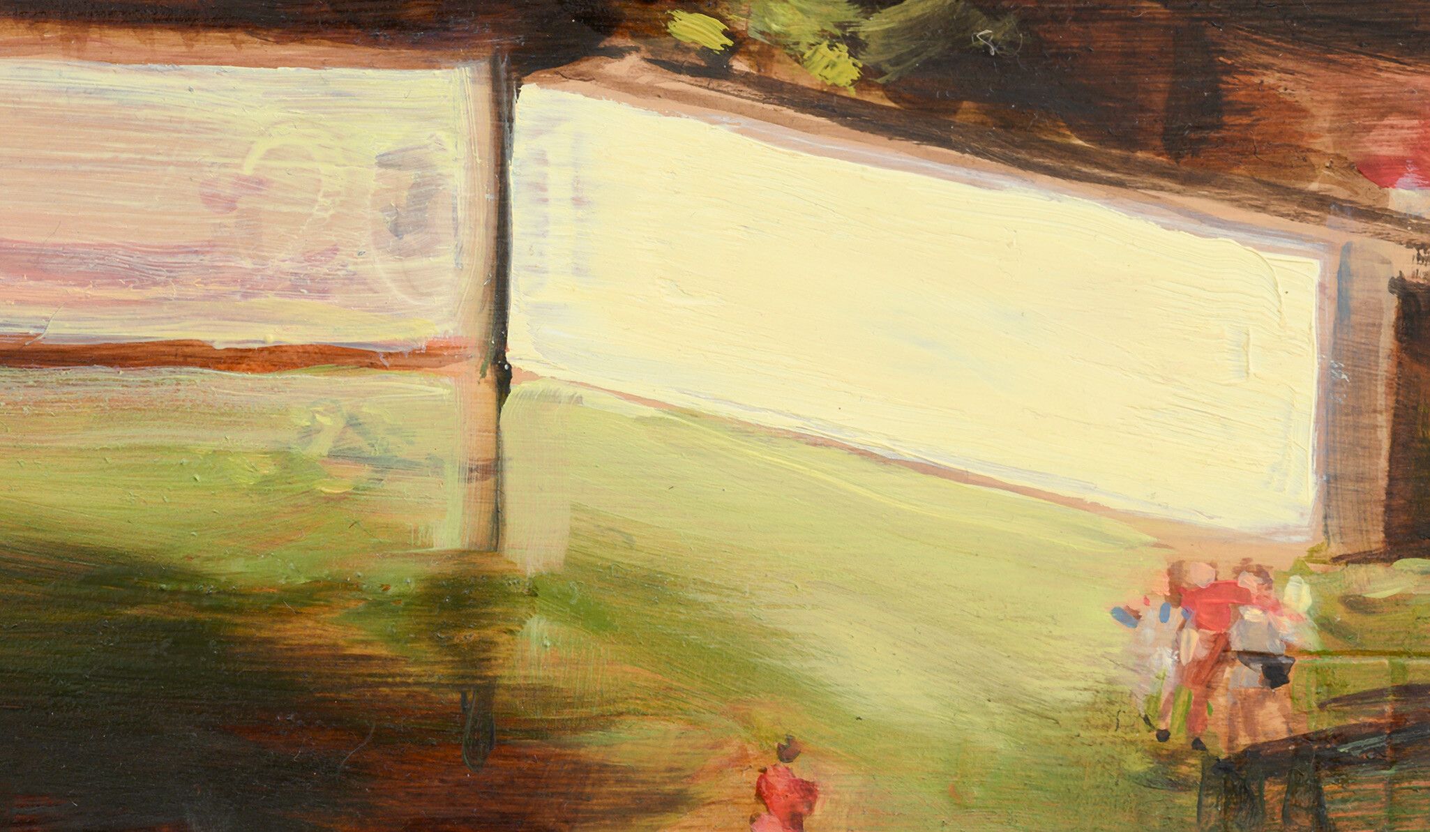 A detail of a painting by Michaël Borremans titled Milk (or The Acrobat) (Design for a Sculpture), dated 2021