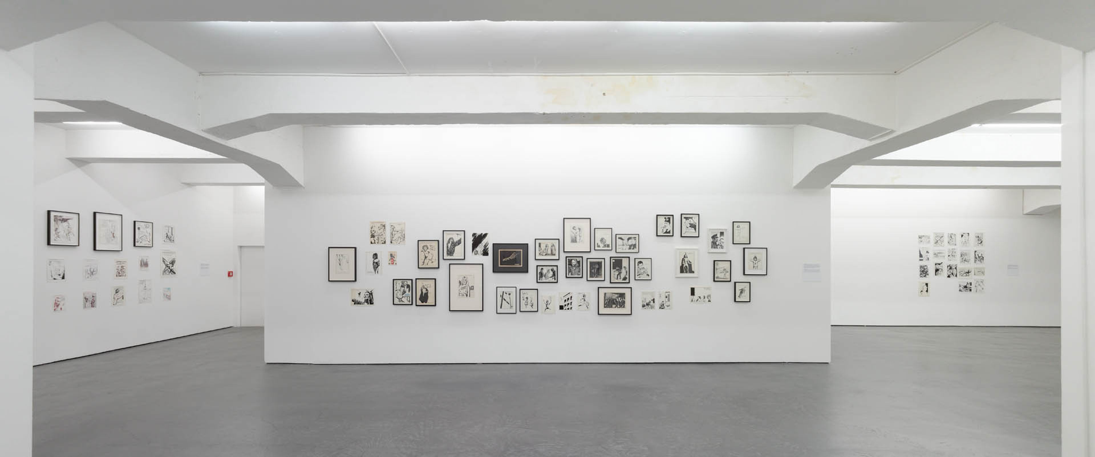 Installation view of the exhibition, Raymond Pettibon: Homo Americanus, at the Deichtorhallen Hamburg Sammlung Falckenberg in Germany, dated 2016.