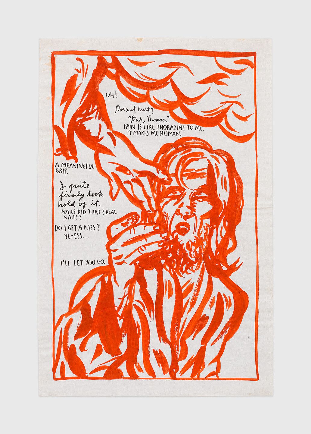 An ink drawing by Raymond Pettibon titled No Title (Oh! Does it...), dated 1990