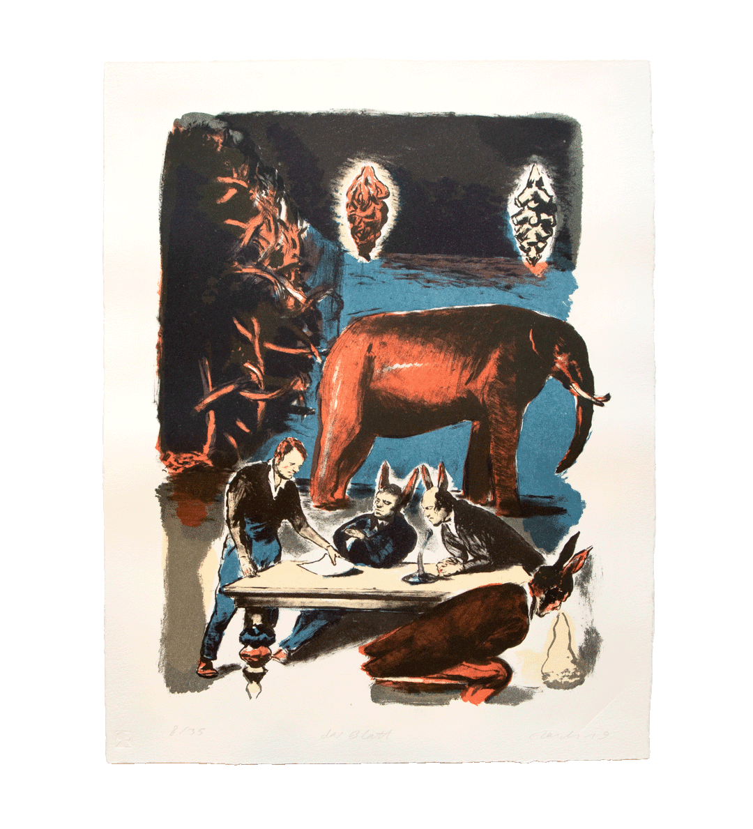 A print by Neo Rauch titled das Blat, dated 2019
