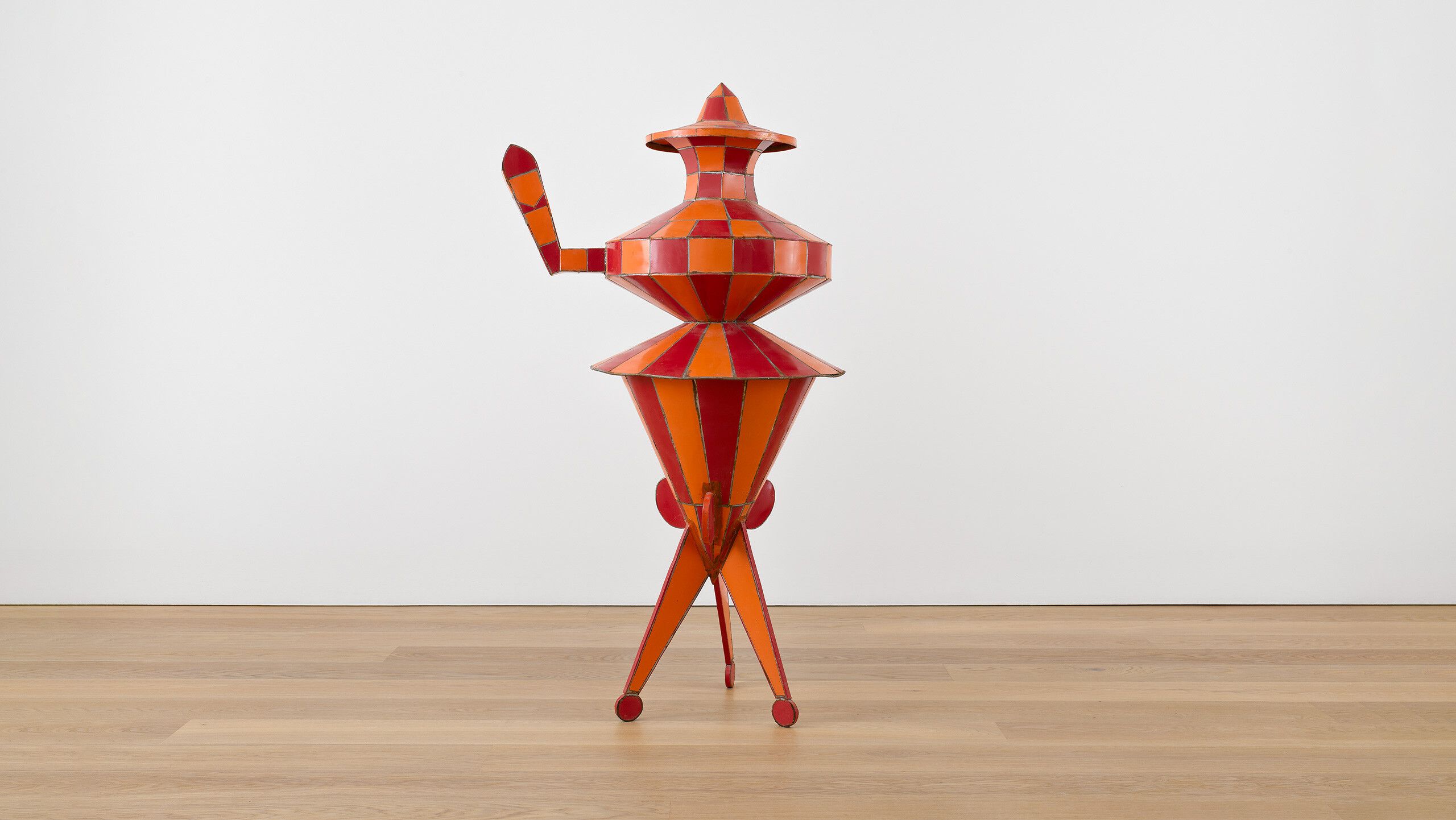 A sculpture by Marcel Dzama, titled Red bishop #2, dated 2016.