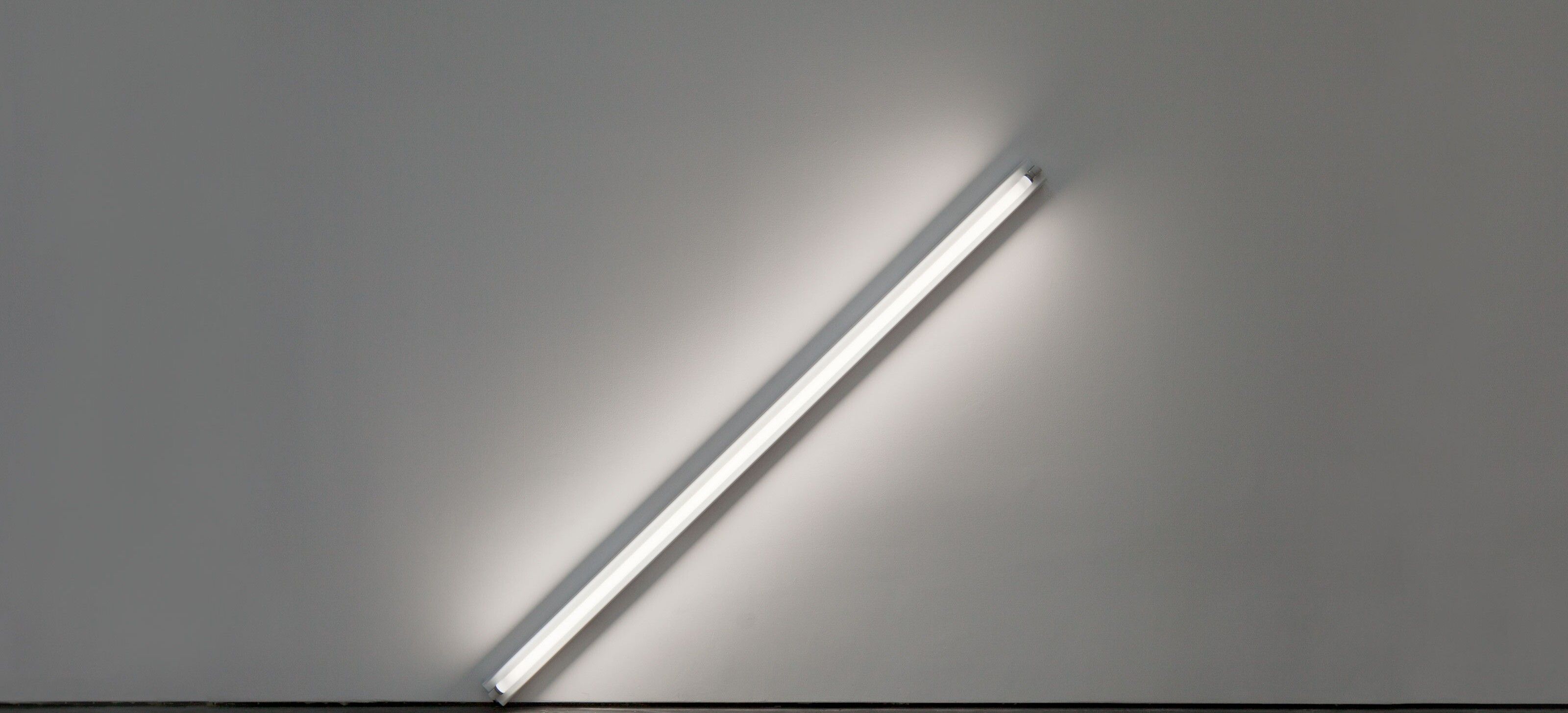 A sculpture by Dan Flavin, titled the diagonal of May 25, 1963, dated 1963.