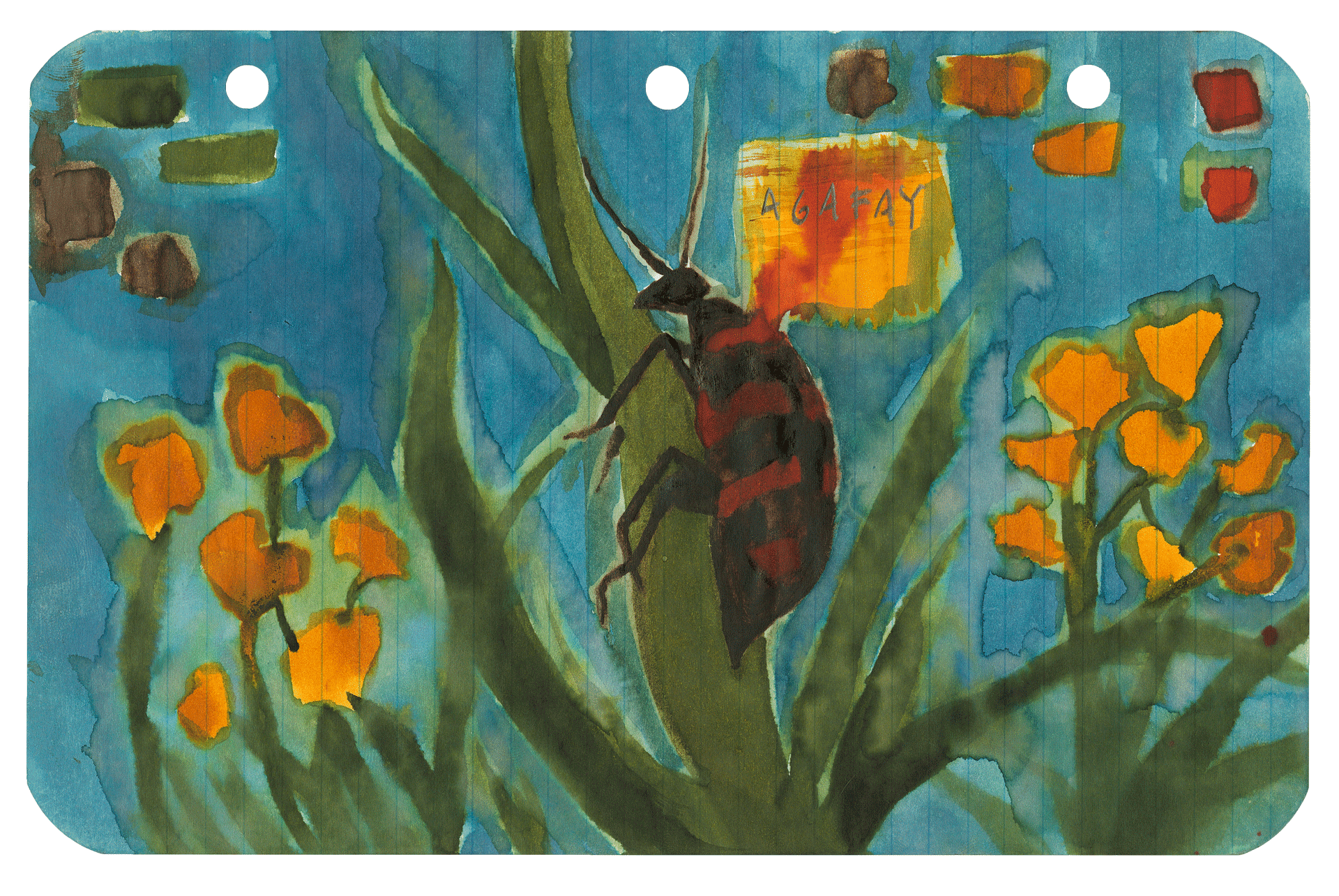 A work on paper by Marcel Dzama titled A ladybug, dated 2018.
