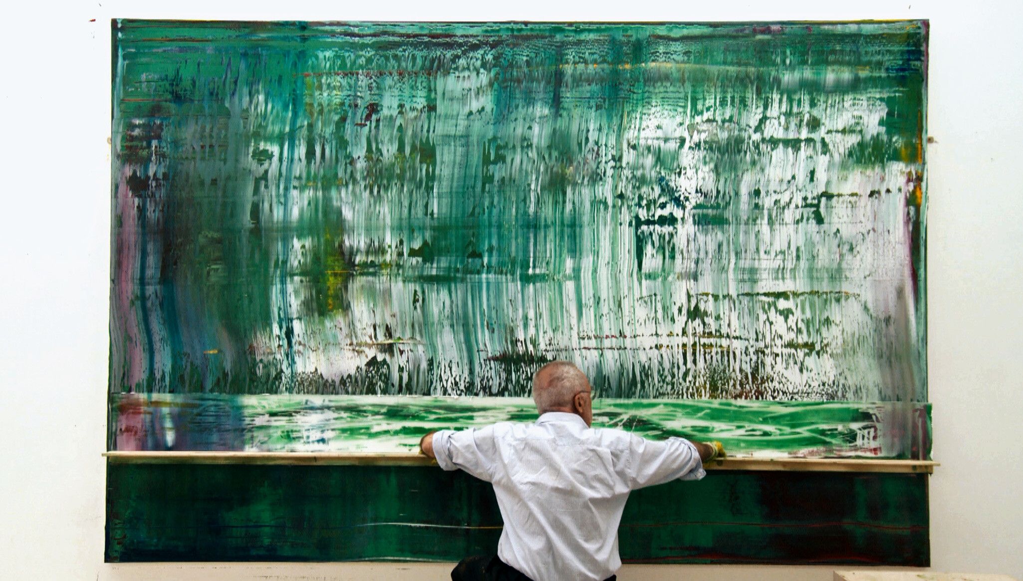 A photo of Gerhard Richter in the studio, dated 2011