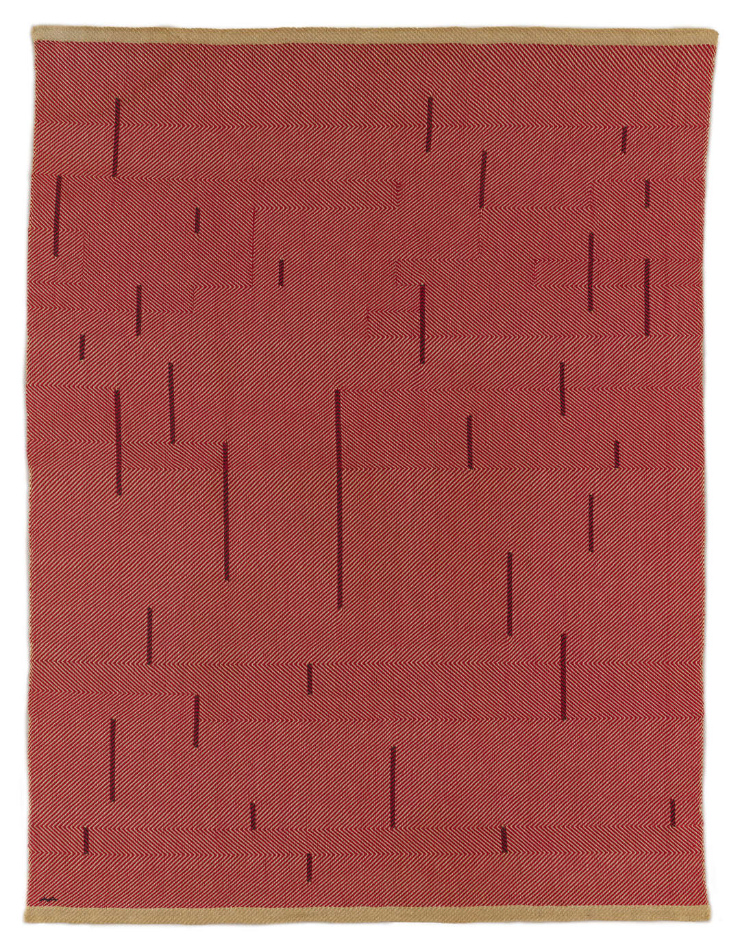 A cotton and linen weaving by Anni Albers, titled With Verticals, dated 1946.