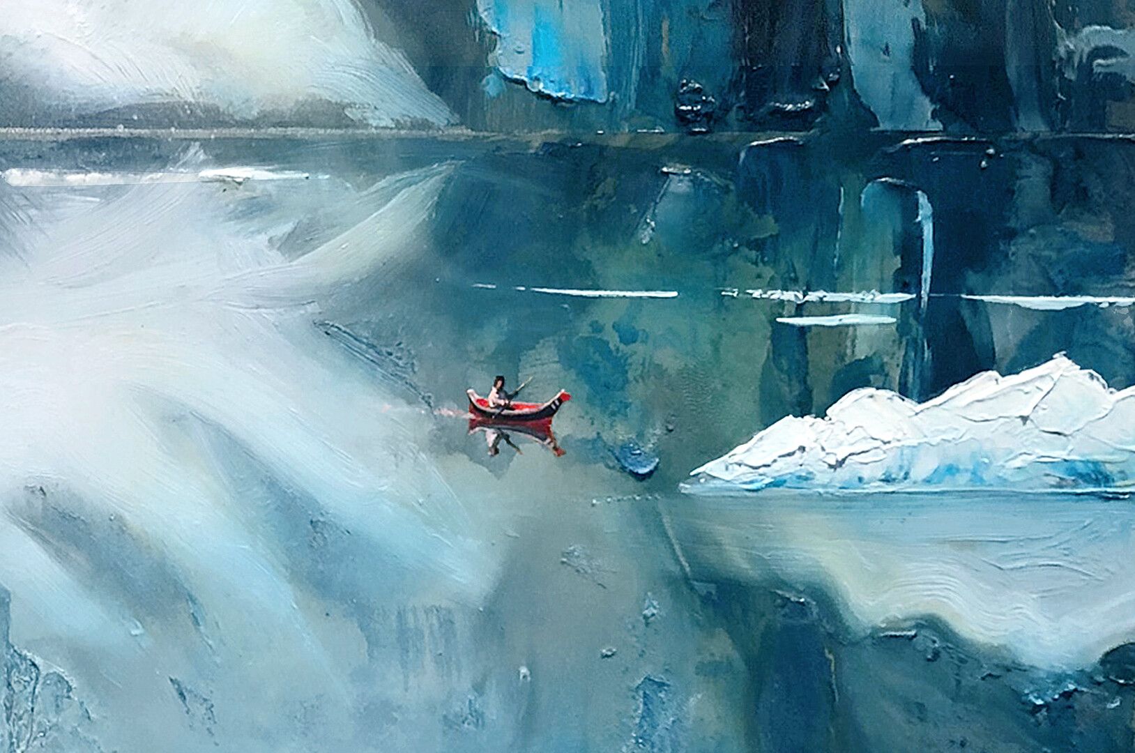 An oil and wax painting on wood panel by Alexis Rockman, titled, Terminus, dated 2020.
