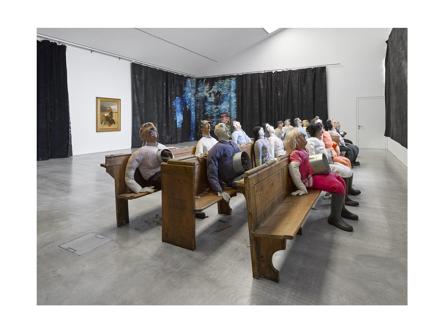 An installation view of the exhibition, Turner Prize 2019: Oscar Murillo, Turner Contemporary, in Margate, England, dated 2019-2020.