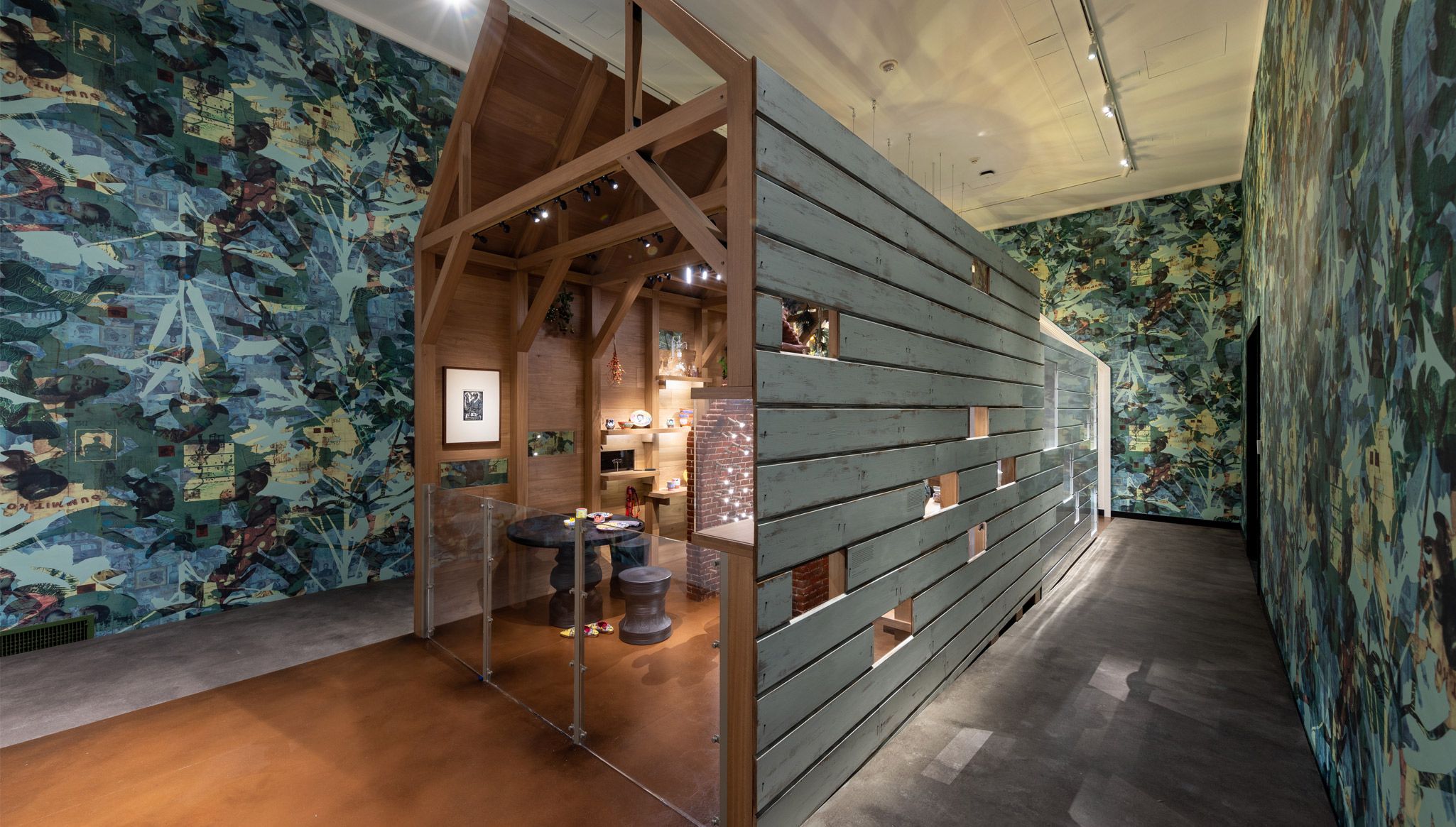 An Installation view, Njideka Akunyili Crosby’s Thriving and Potential, Displaced (Again and Again and...) (2021), on view in Before Yesterday We Could Fly: An Afrofuturist Period Room, The Metropolitan Museum of Art, New York, Ongoing