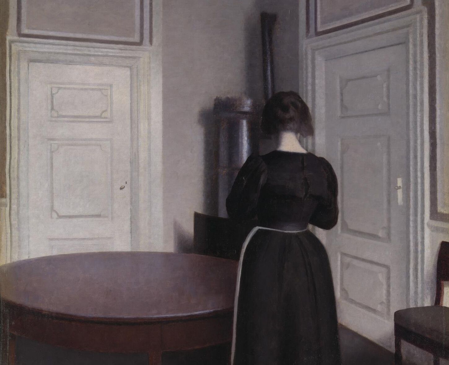 A detail of an artwork by Vilhelm Hammershøi, titled Interior, dated 1879–1916