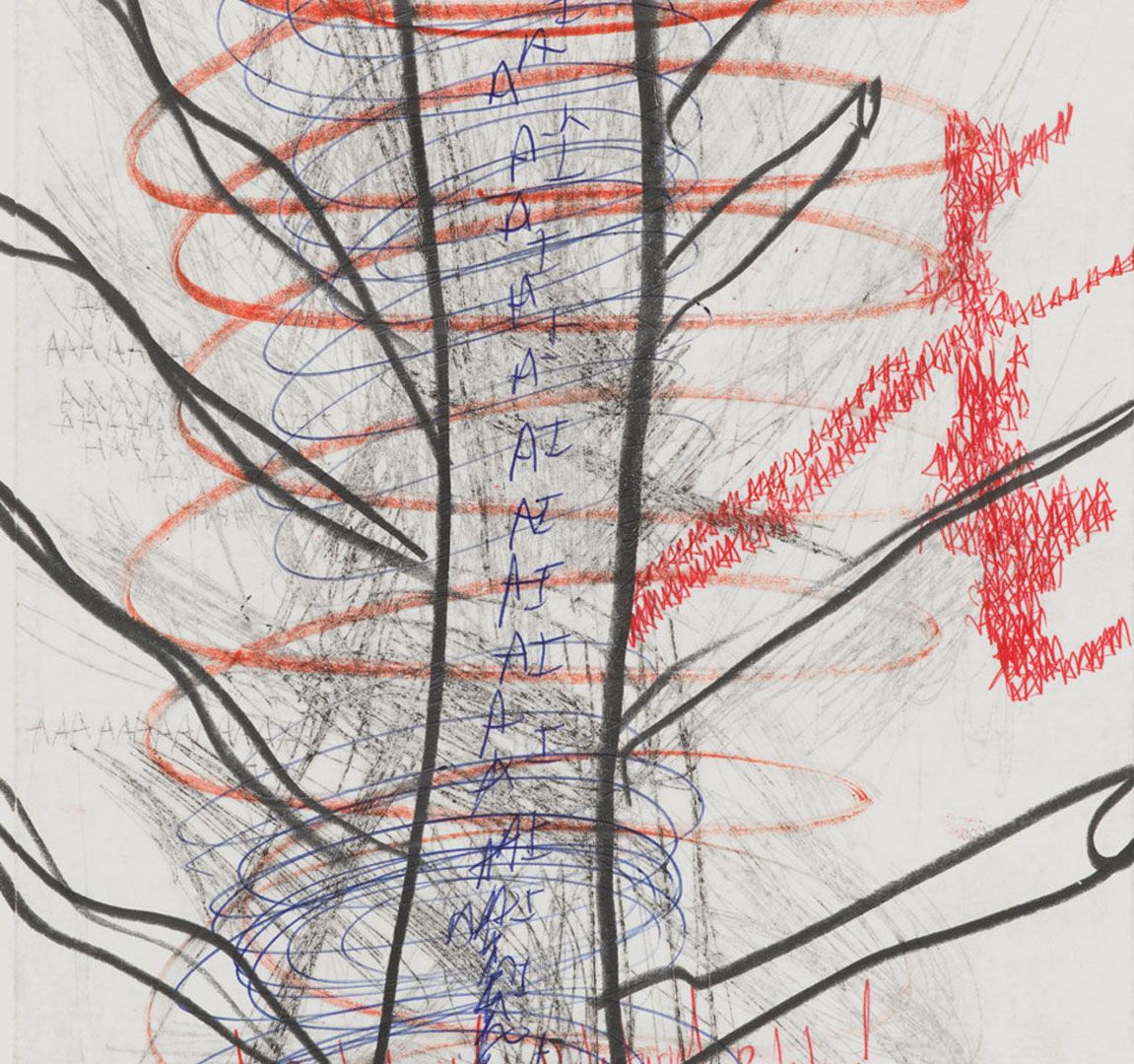 A work on paper by Oscar Murillo, titled (untitled) poetics of flight, dated 2019