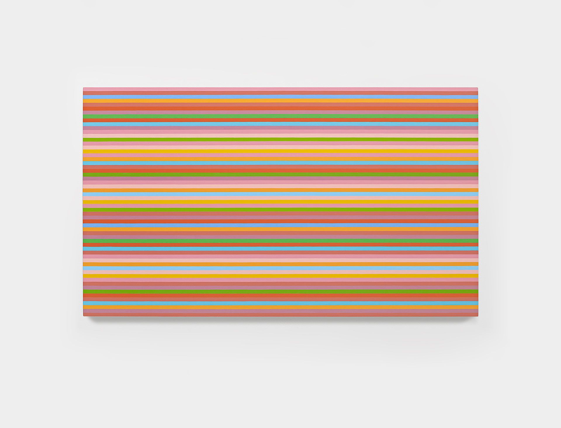 A painting by Bridget Riley, titled Toccata (Green), dated in 2014 and 2013.