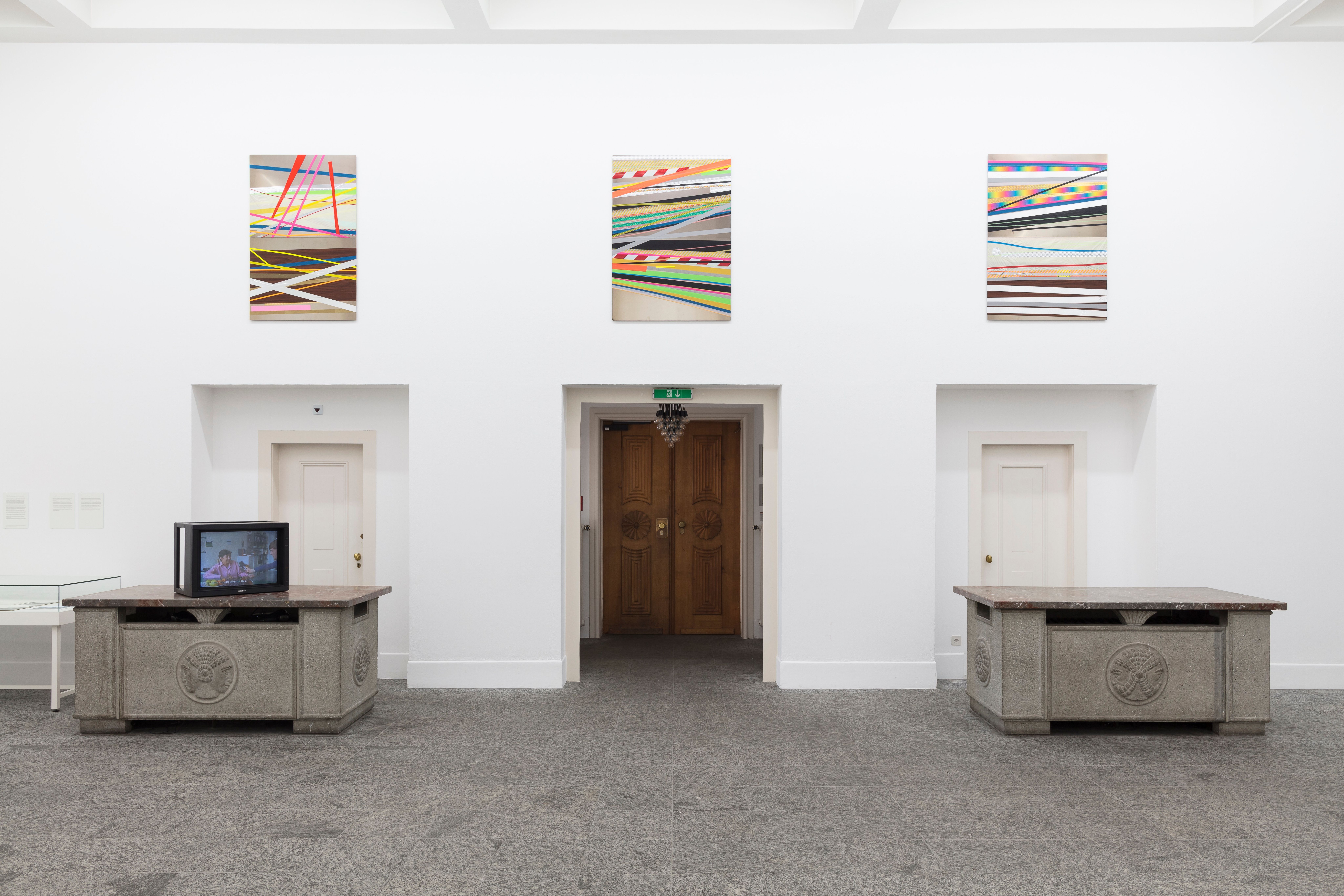 An installation view featuring works by Isa Genzken, dated 2019