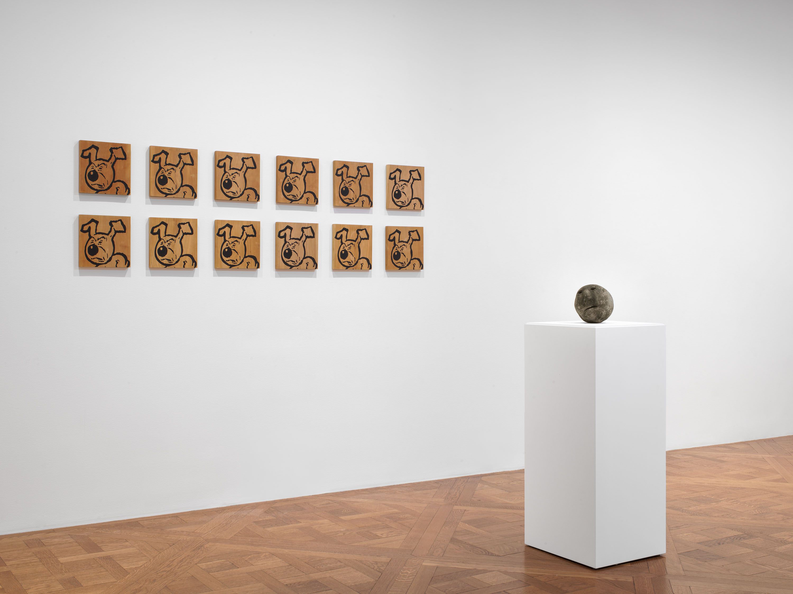 An installation view of the exhibition, Sherrie Levine: Wood, at David Zwirner in New York, dated 2023.