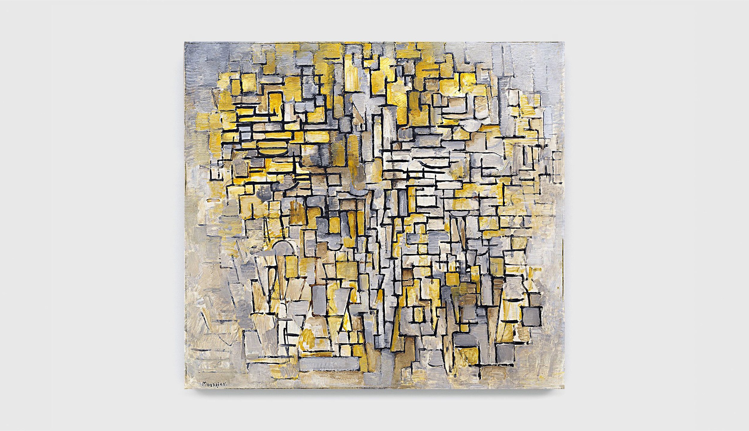 A painting by Piet Mondrian, titled Tableau No. 2/Composition No. VII, dated 1913.