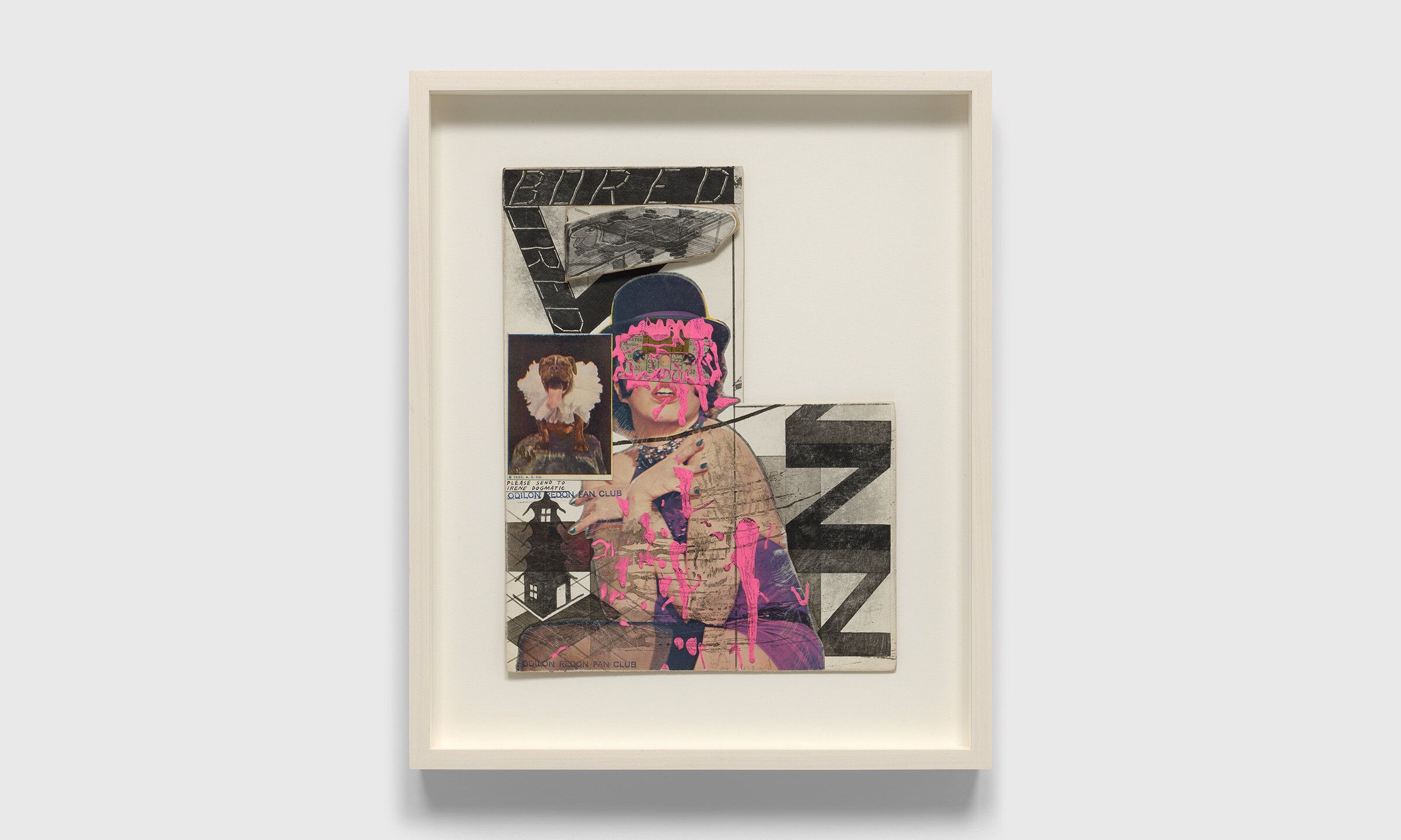 An undated collage on illustration board by Ray Johnson, titled Untitled (Liza Minnelli with Pink Paint).