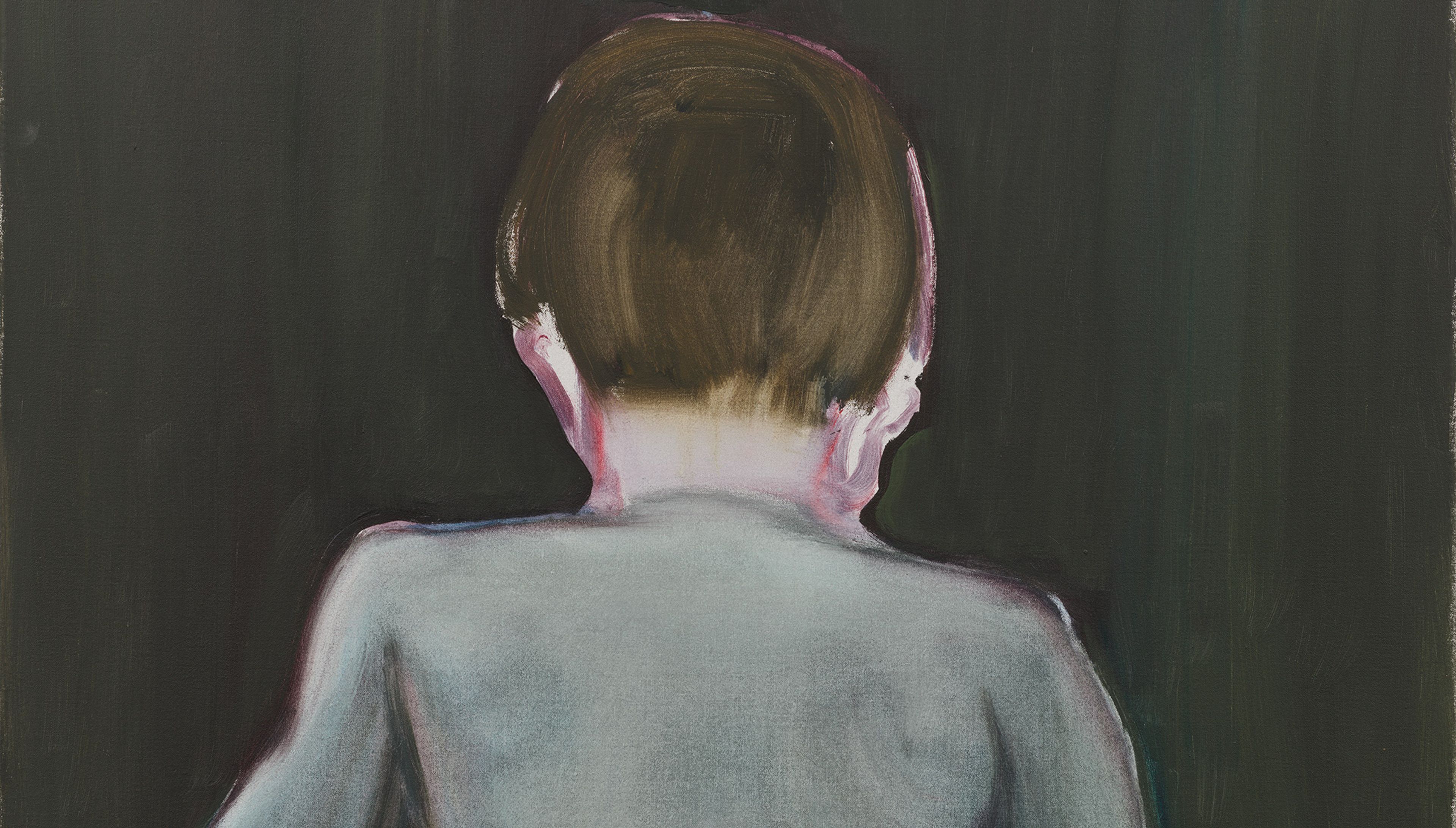 A detail of the painting titled The Secret by Marlene Dumas