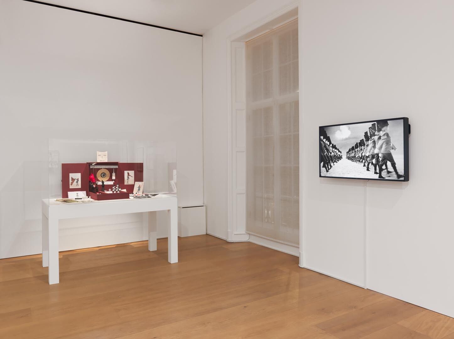 Installation view of the exhibition Marcel Dzama: Puppets, Pawns, and Prophets, at David Zwirner in London, dated 2013.