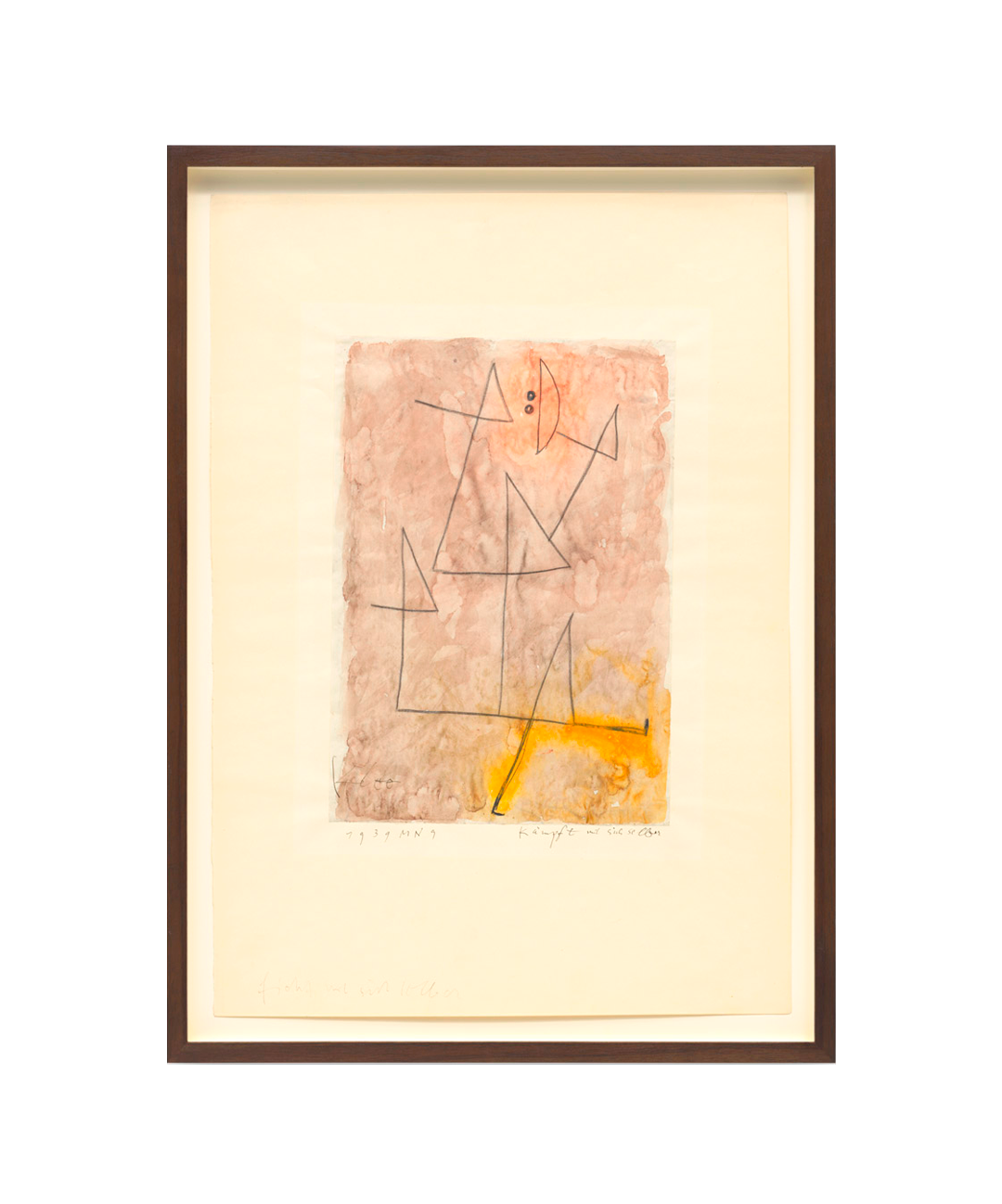 A drawing by Paul Klee, titled K√§mpft mit sich selber (Struggles with himself), dated 1939.