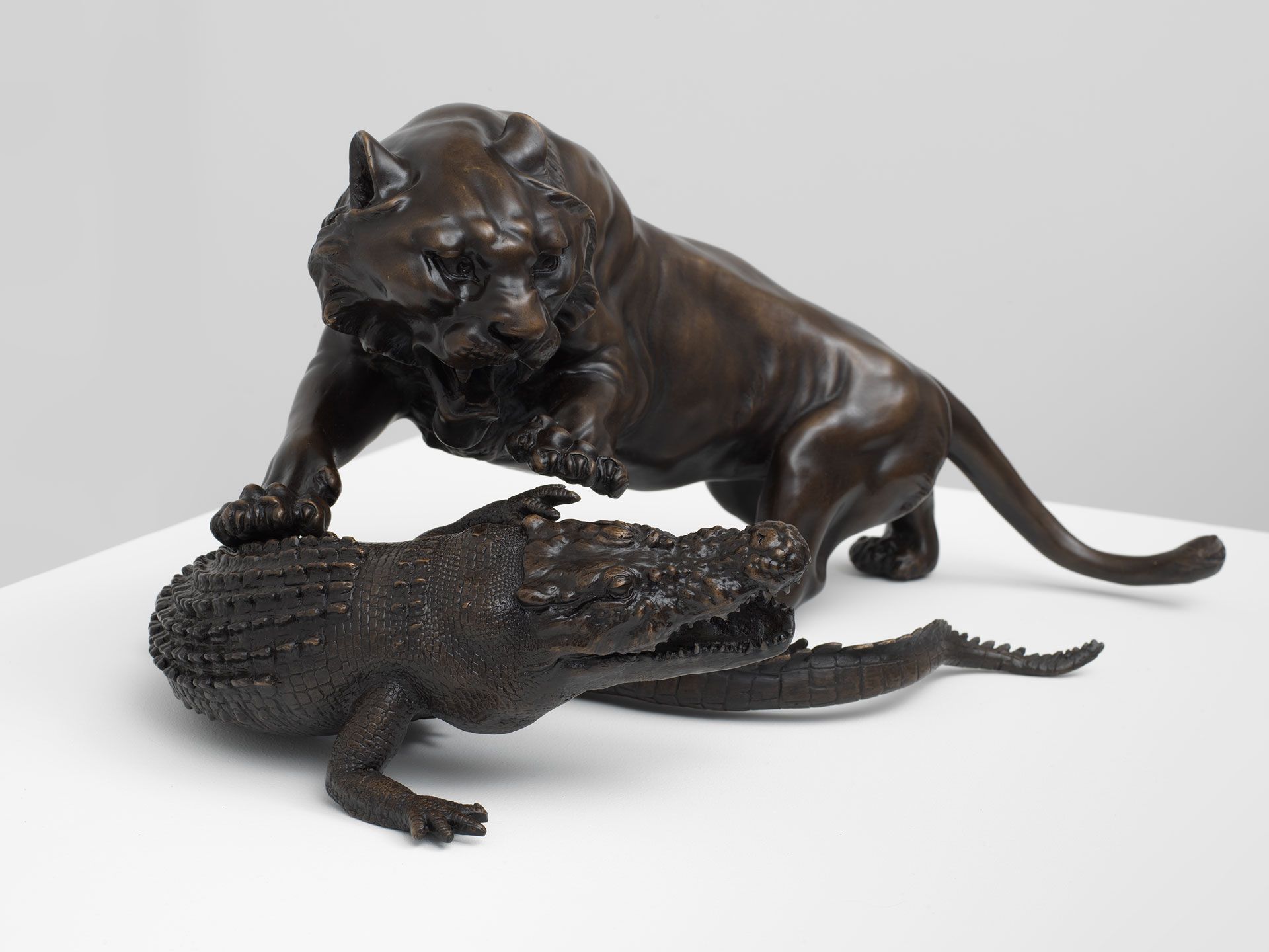 A sculpture by Sherrie Levine, titled Meiji Tiger and Alligator, dated 2019.
