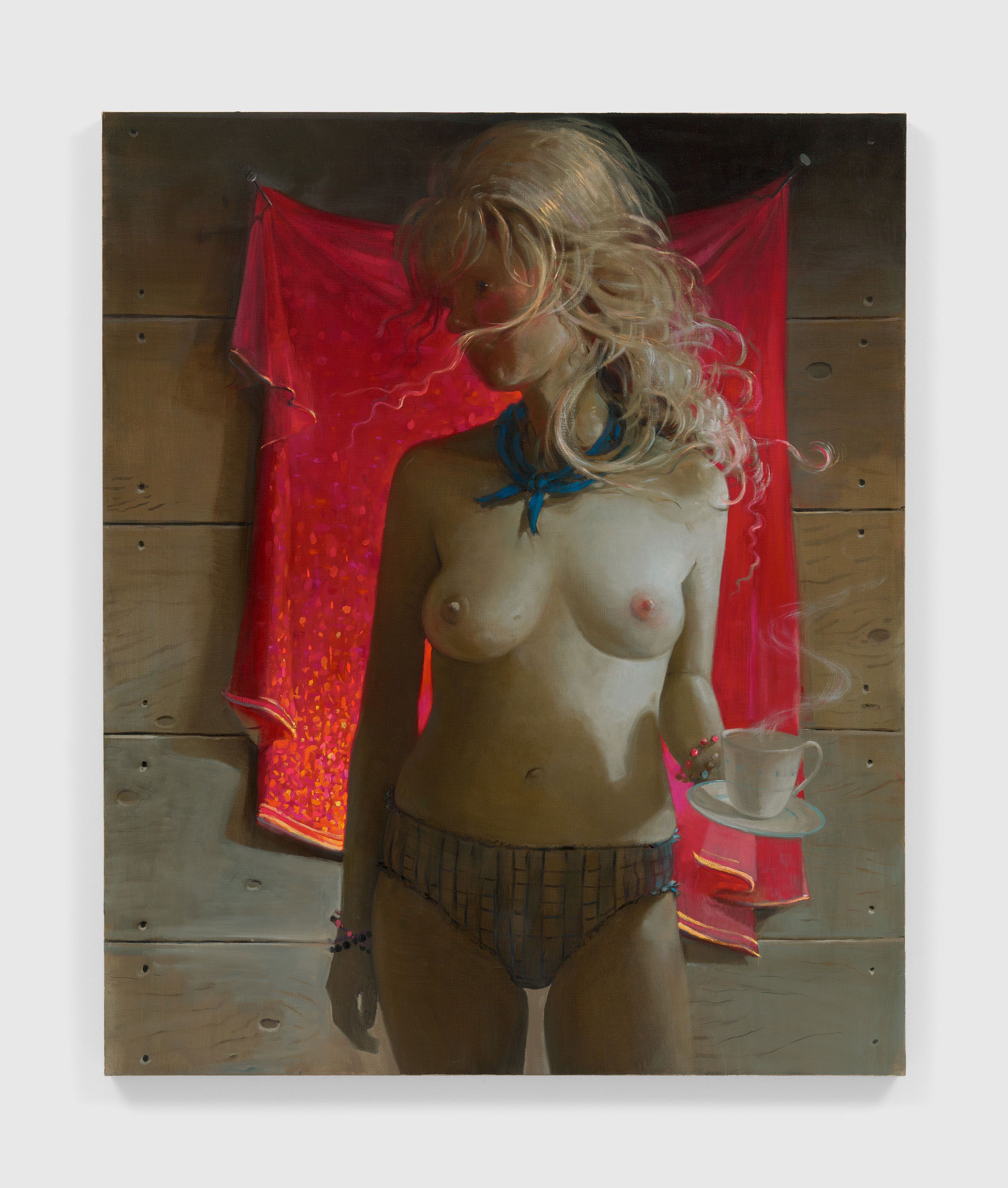 A painting by Lisa Yuskavage, titled Sari, dated 2015.