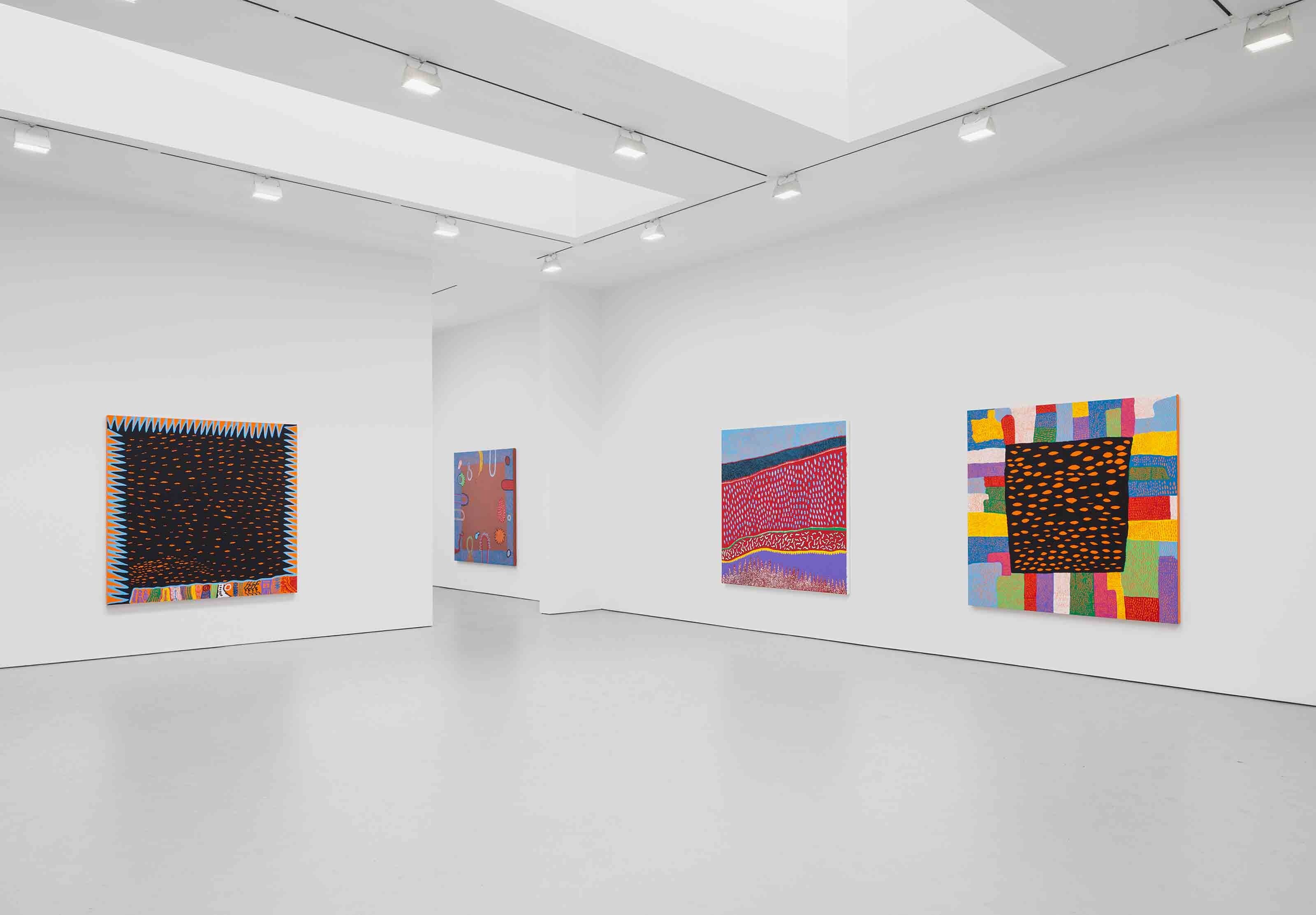 Installation view of the exhibition Yayoi Kusama: Give Me Love at David Zwirner in New York, dated 2015.