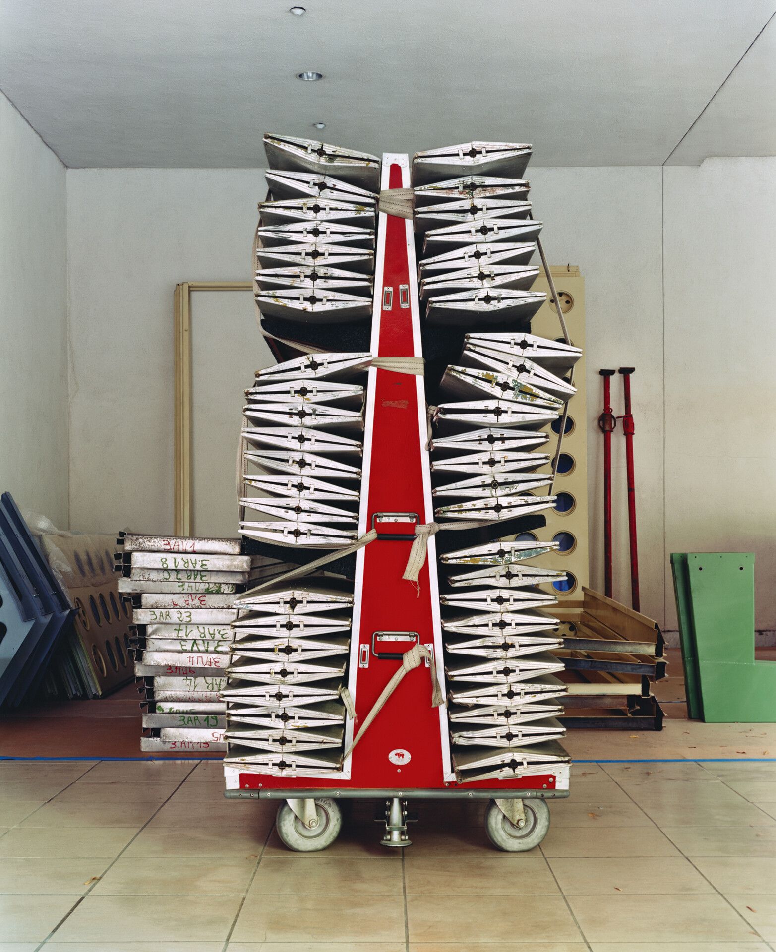 A photograph by Christopher Williams, titled Tropical House (Prototype) Sun Shutters Produced at the workshops of Jean Prouvé, Maxéville,1949–51 Airlifted to Brazzaville in 1951 Shipped back to Maxéville in 1999 Los Angeles, October 4, 2005, dated