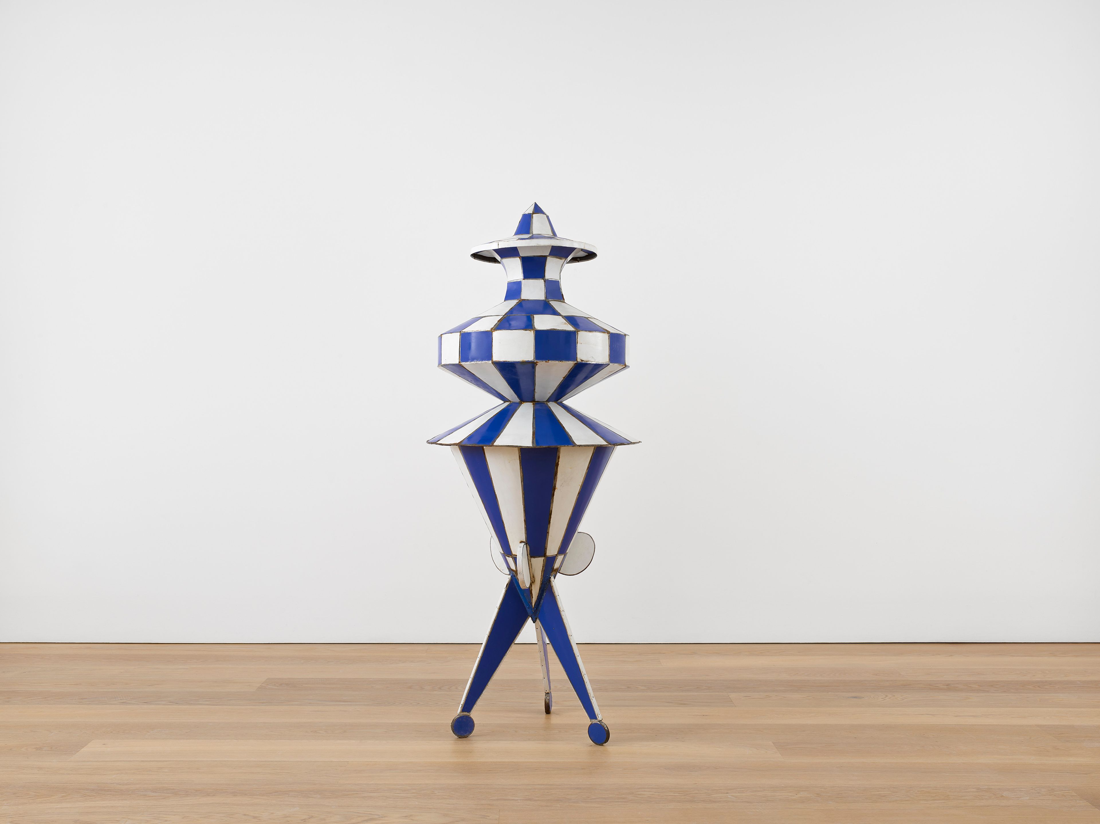 A sculpture by Marcel Dzama, Blue bishop #1, dated 2016.