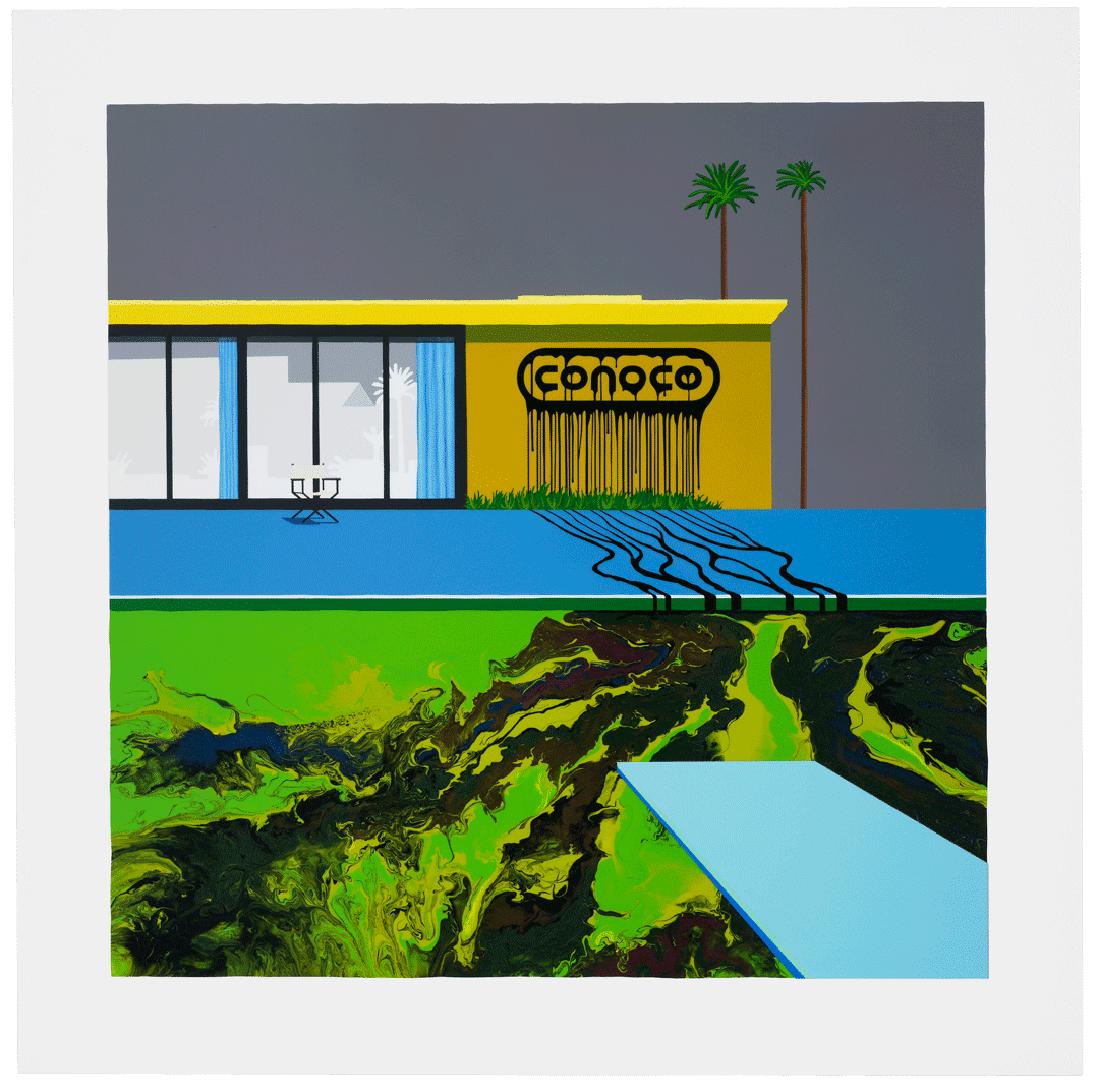 A painting by Zevs, titled Oil Painting Conoco Grey/Green, dated 2015.