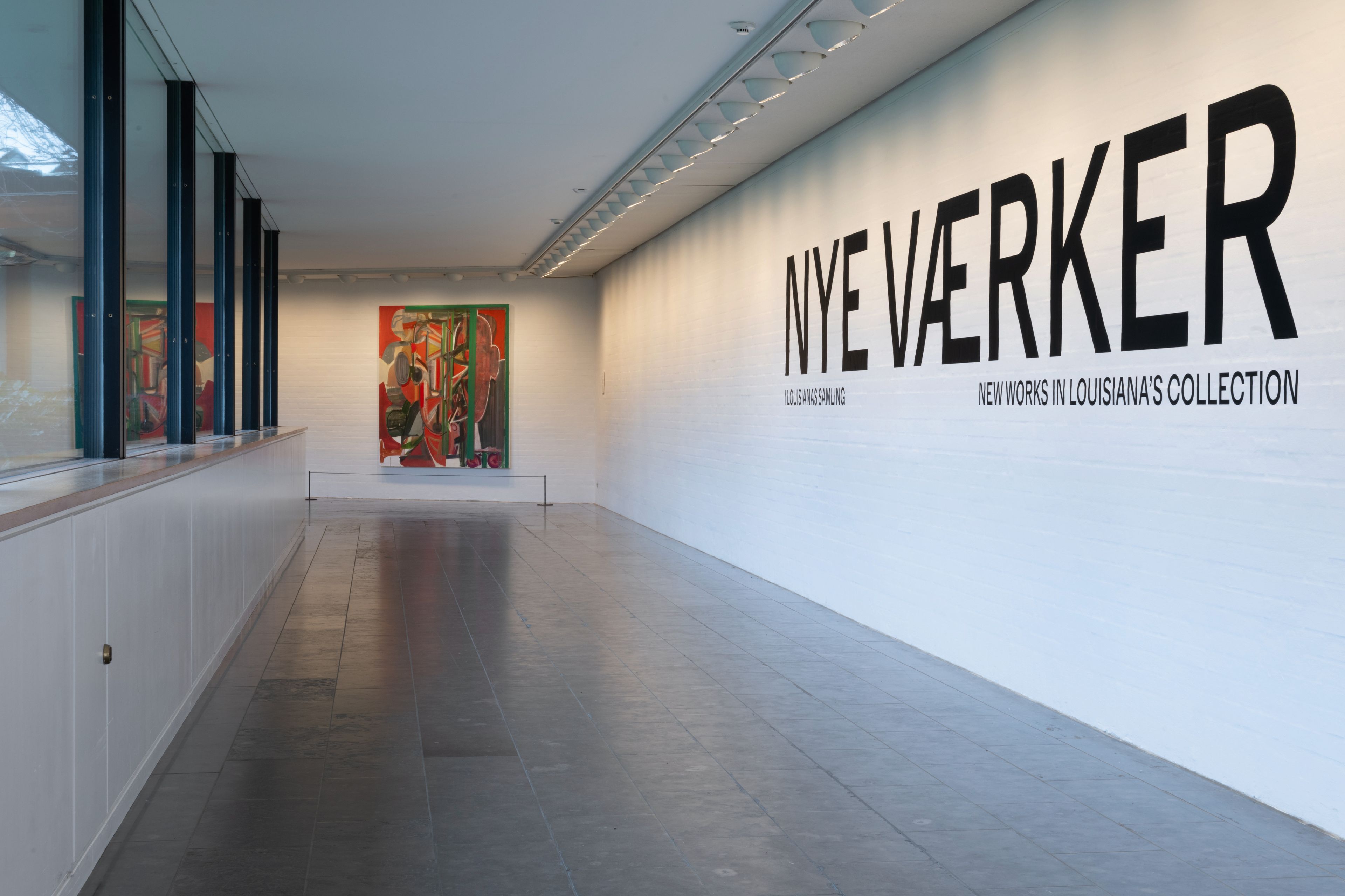 Installation view of work by Amy Sillman in Louisiana’s New Works at the Louisiana Museum of Modern Art, located in Humlebæk, Denmark, dated 2025-2026.