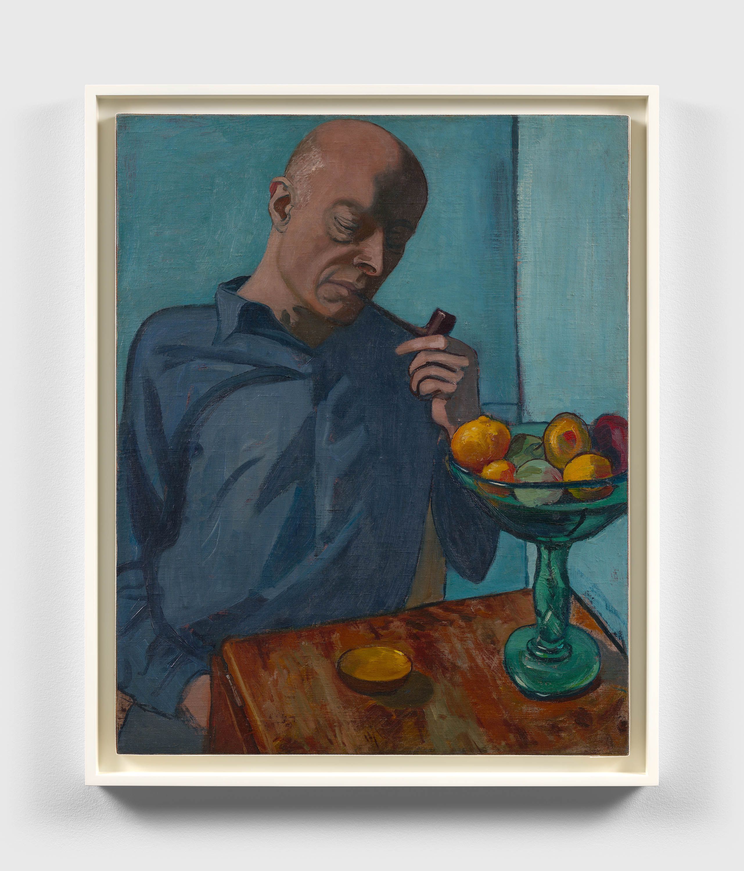 A painting by Alice Neel, titled John with Bowl of Fruit, dated 1949.