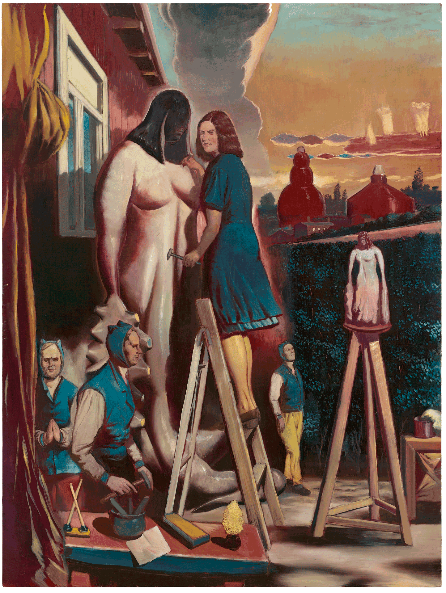 A painting by Neo Rauch, titled Skulpteurin, dated 2014.
