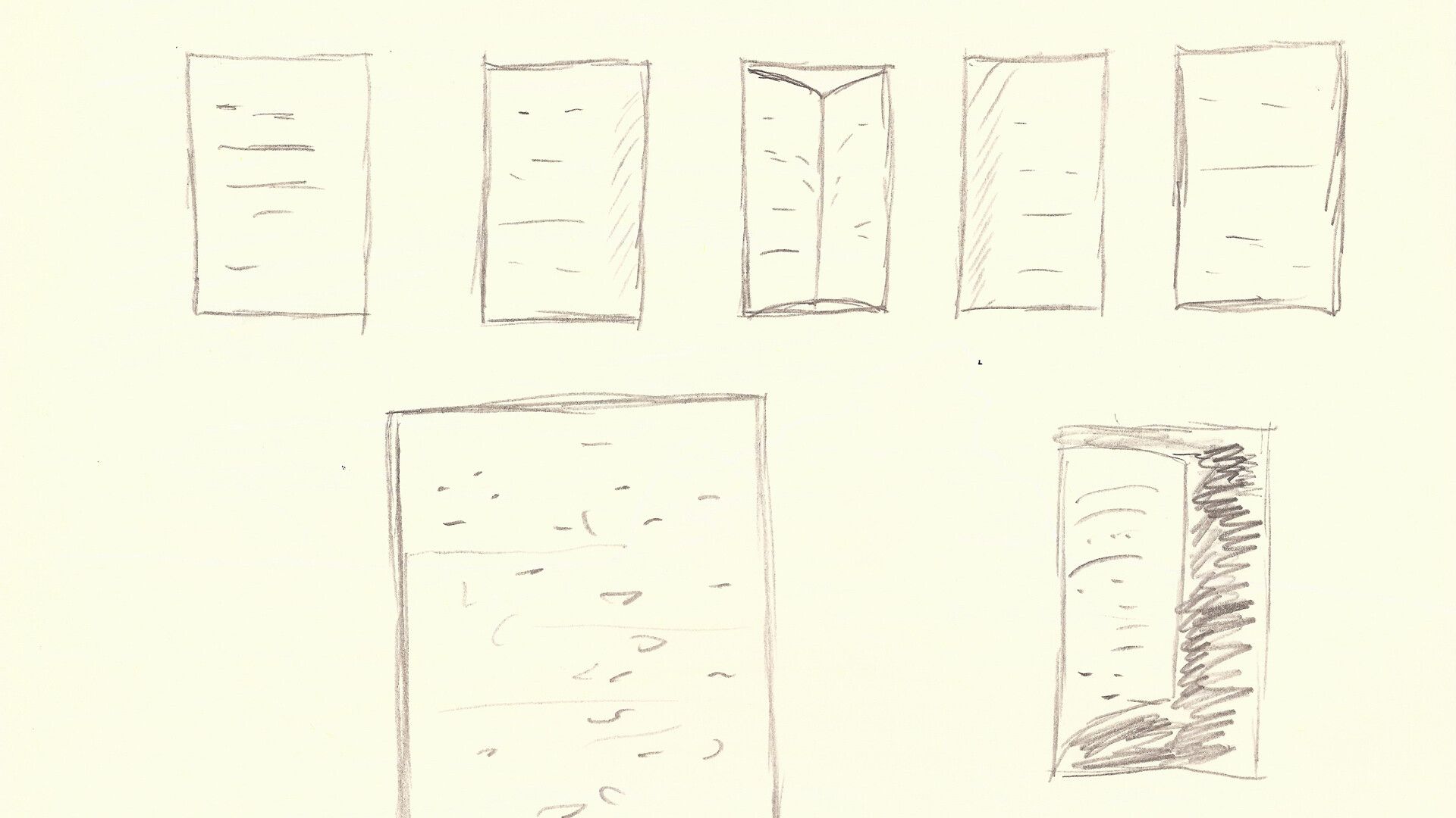 A drawing in Yuki Higashino’s sketchbook illustrating his idea for his Notebook series after a visit to Raoul De Keyser’s retrospective at Pinakothek der Moderne.