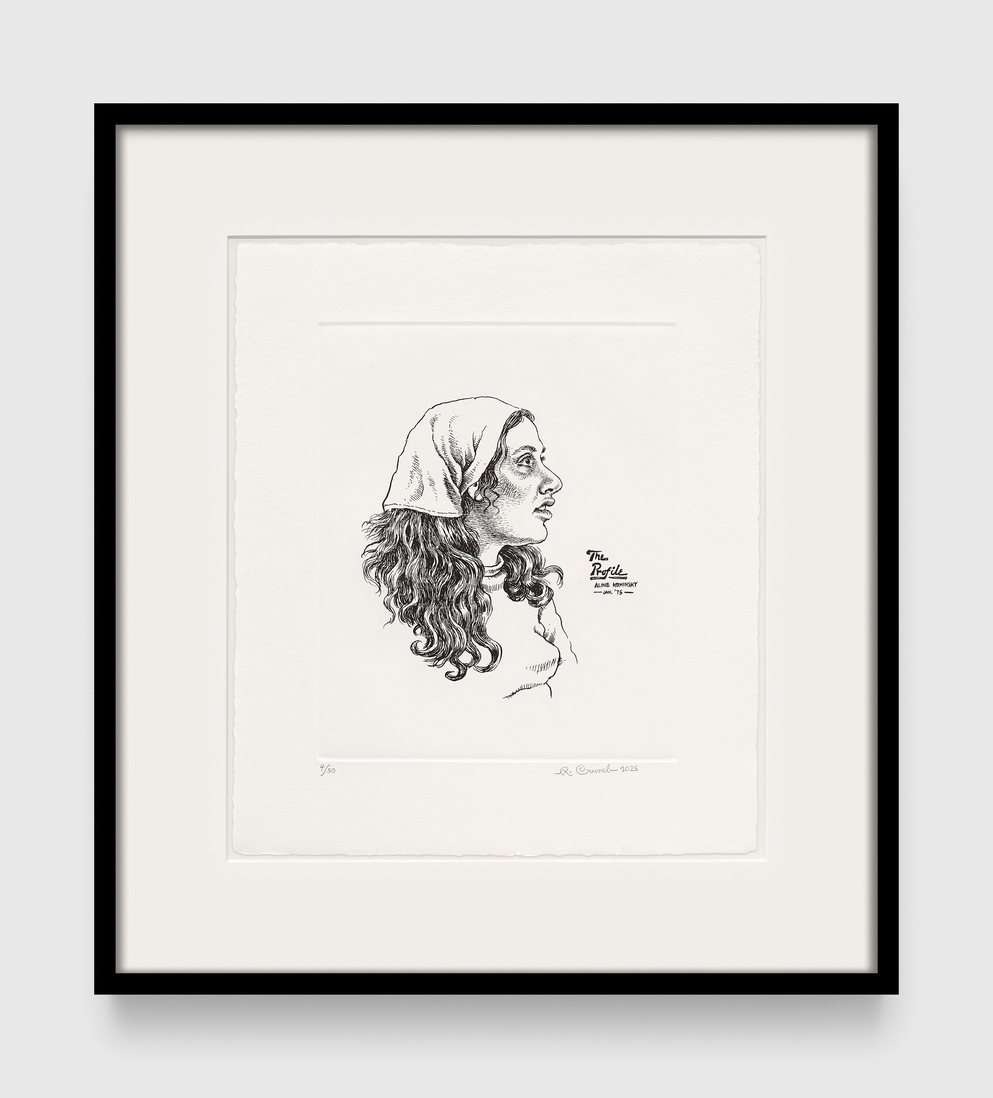 A work on paper by R. Crumb, titled Aline (Profile), dated 2025.