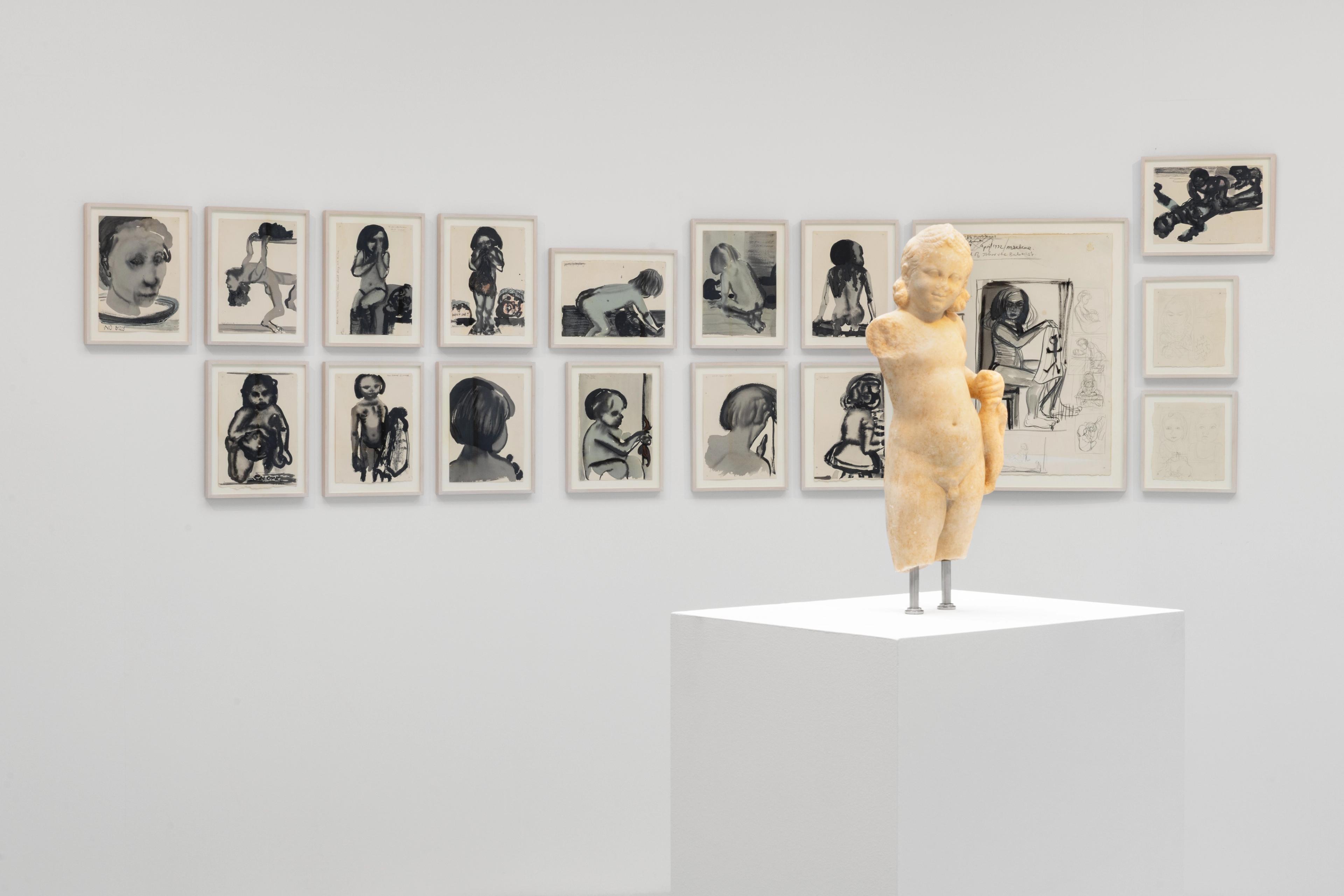 Installation view of the exhibition Marlene Dumas: Cycladic Blues at the Museum of Cycladic Art in Athens, Greece, dated 2025.