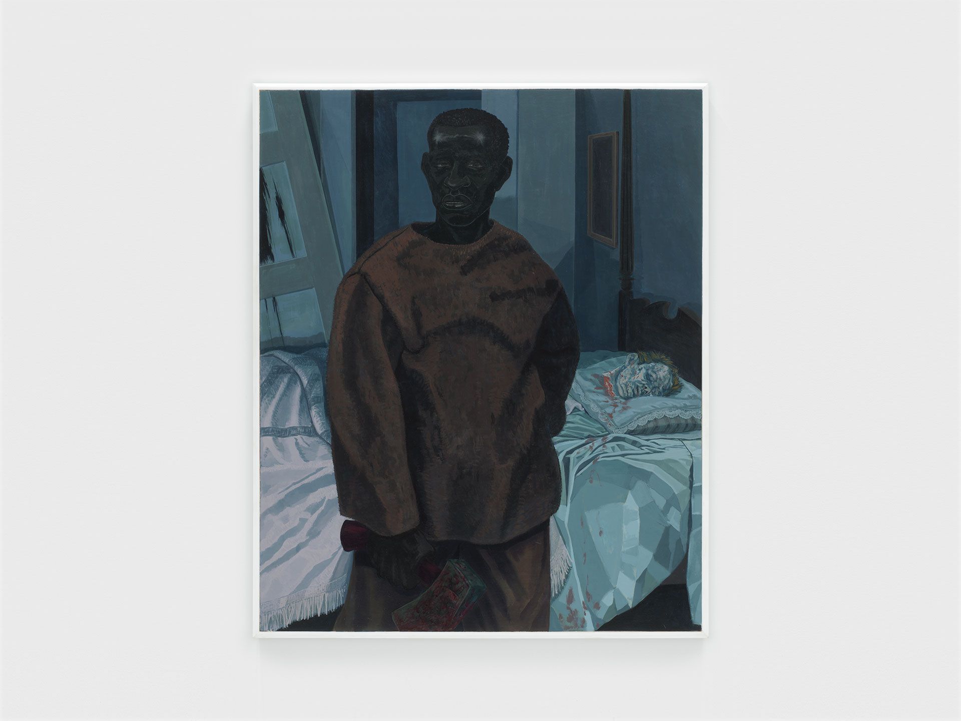 A painting by Kerry James Marshall, titled Portrait of Nat Turner with the Head of His Master, dated 2011.