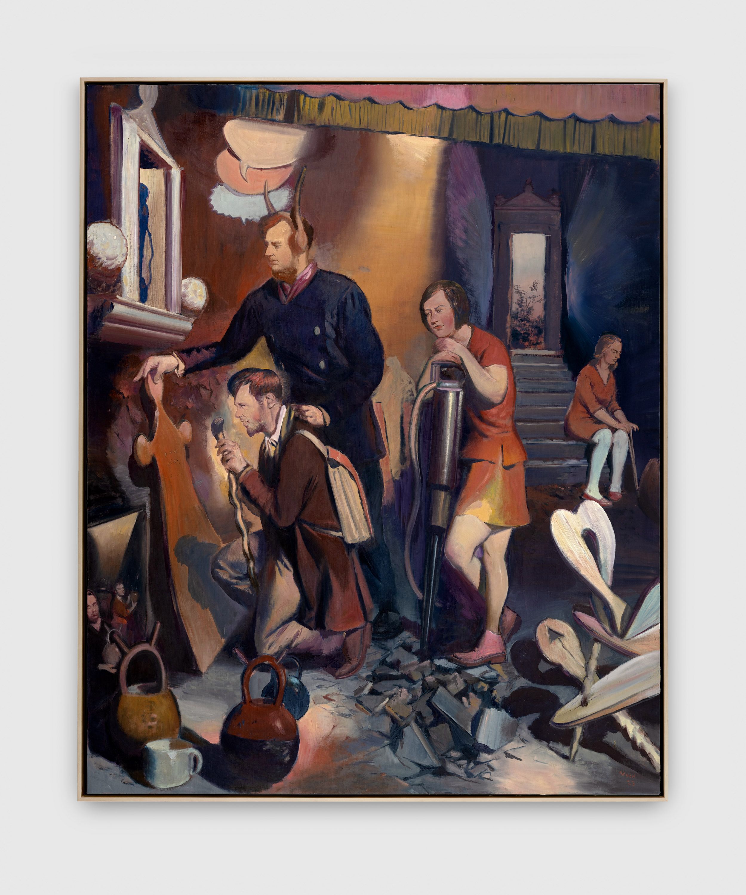 A painting by Neo Rauch, titled Die Ergründer, dated 2023.
