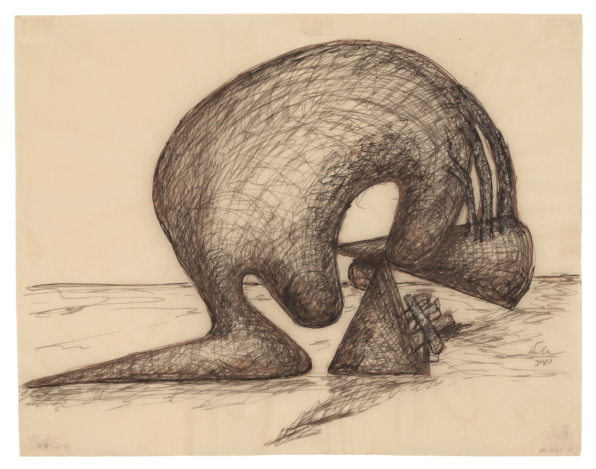 An untitled drawing by Herbert Ferber, dated 1947. 