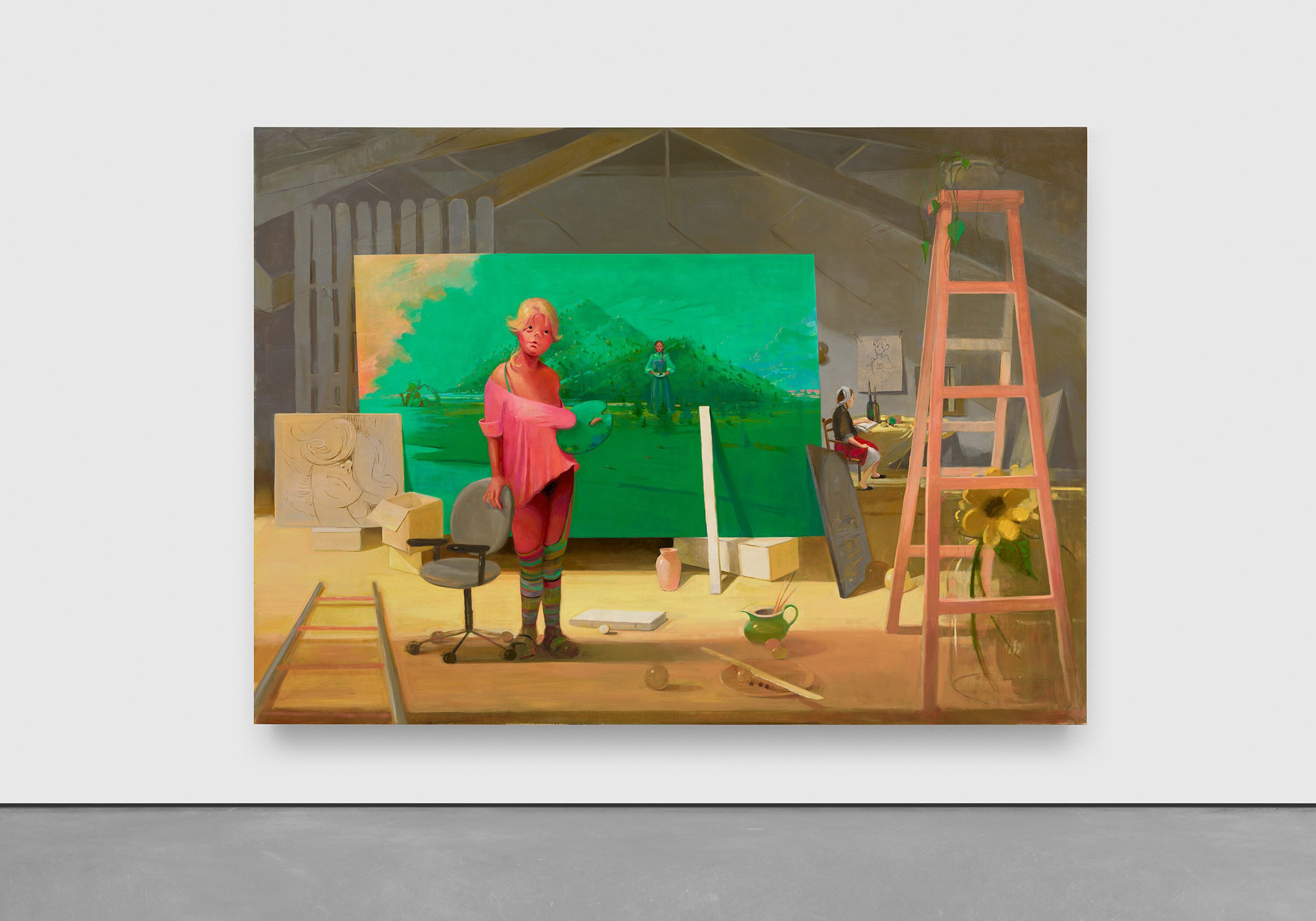 A painting by Lisa Yuskavage, titled The Artist's Studio, dated 2022.
