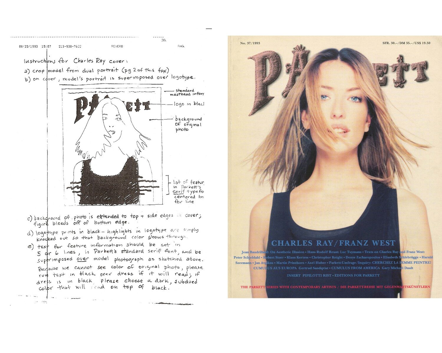 Ray describes and draws his suggested layout for the cover of Parkett 37.