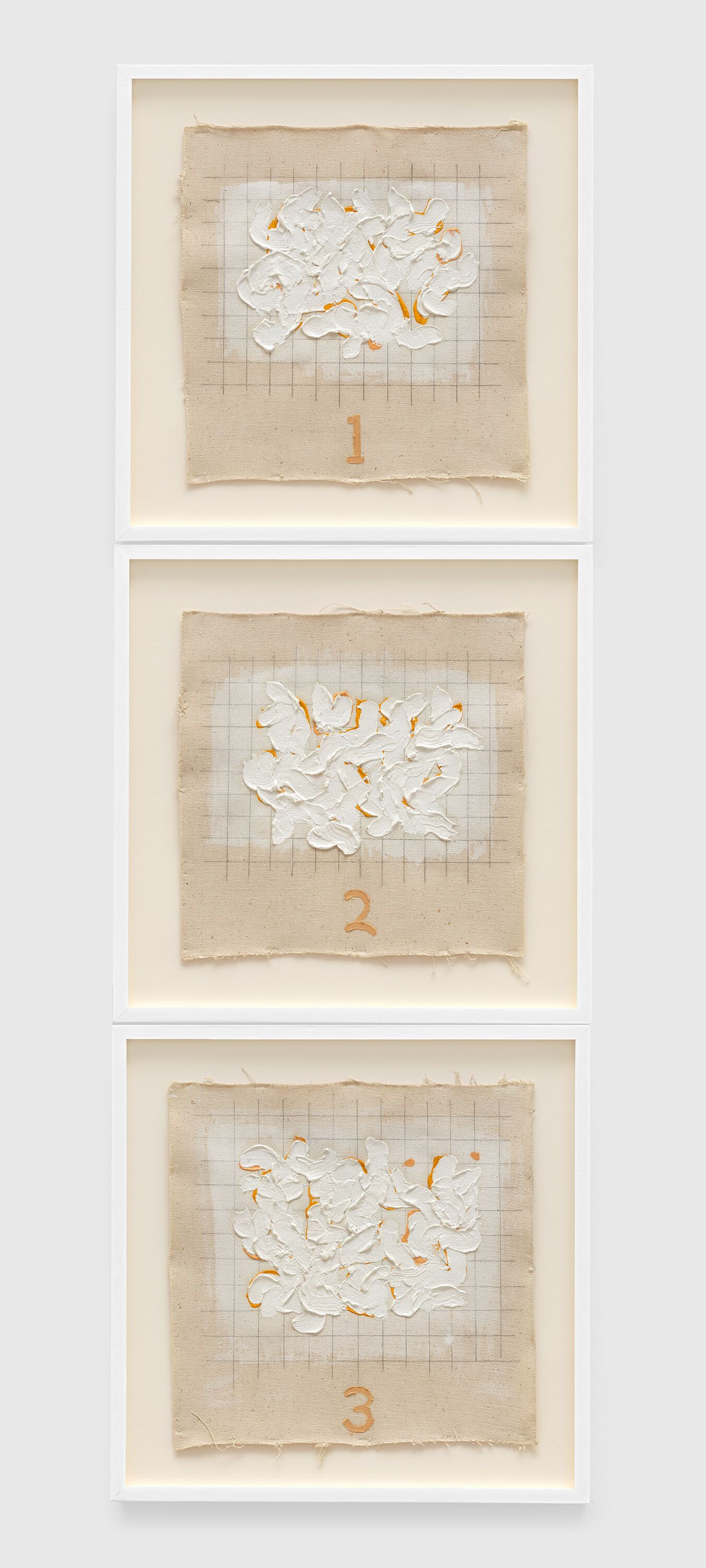 A painting by Robert Ryman, called Untitled Drawing with Numbers 1, 2, 3, dated 1962.