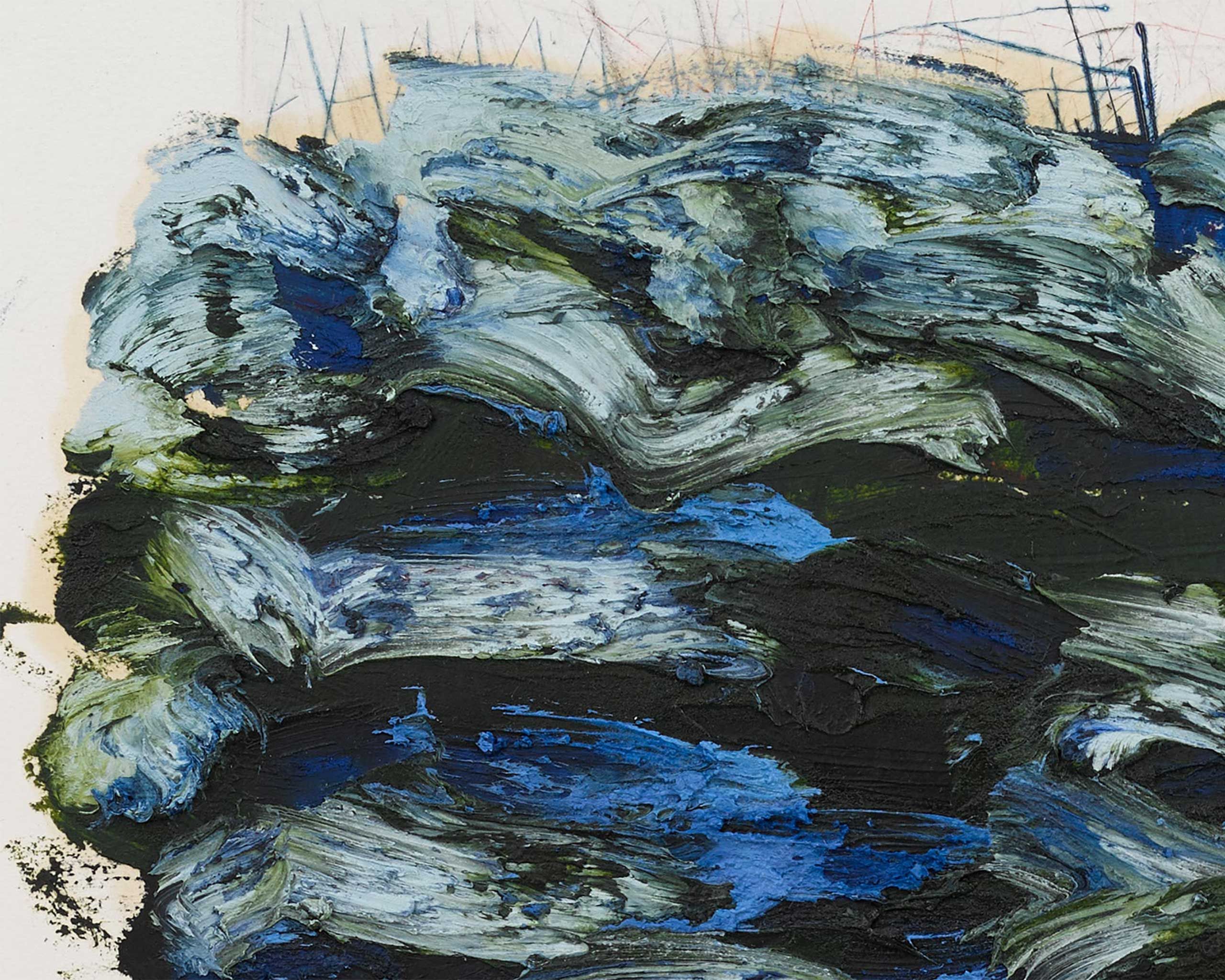 A detail of a painting by Oscar Murillo, titled surge (poetics of flight), dated 2021