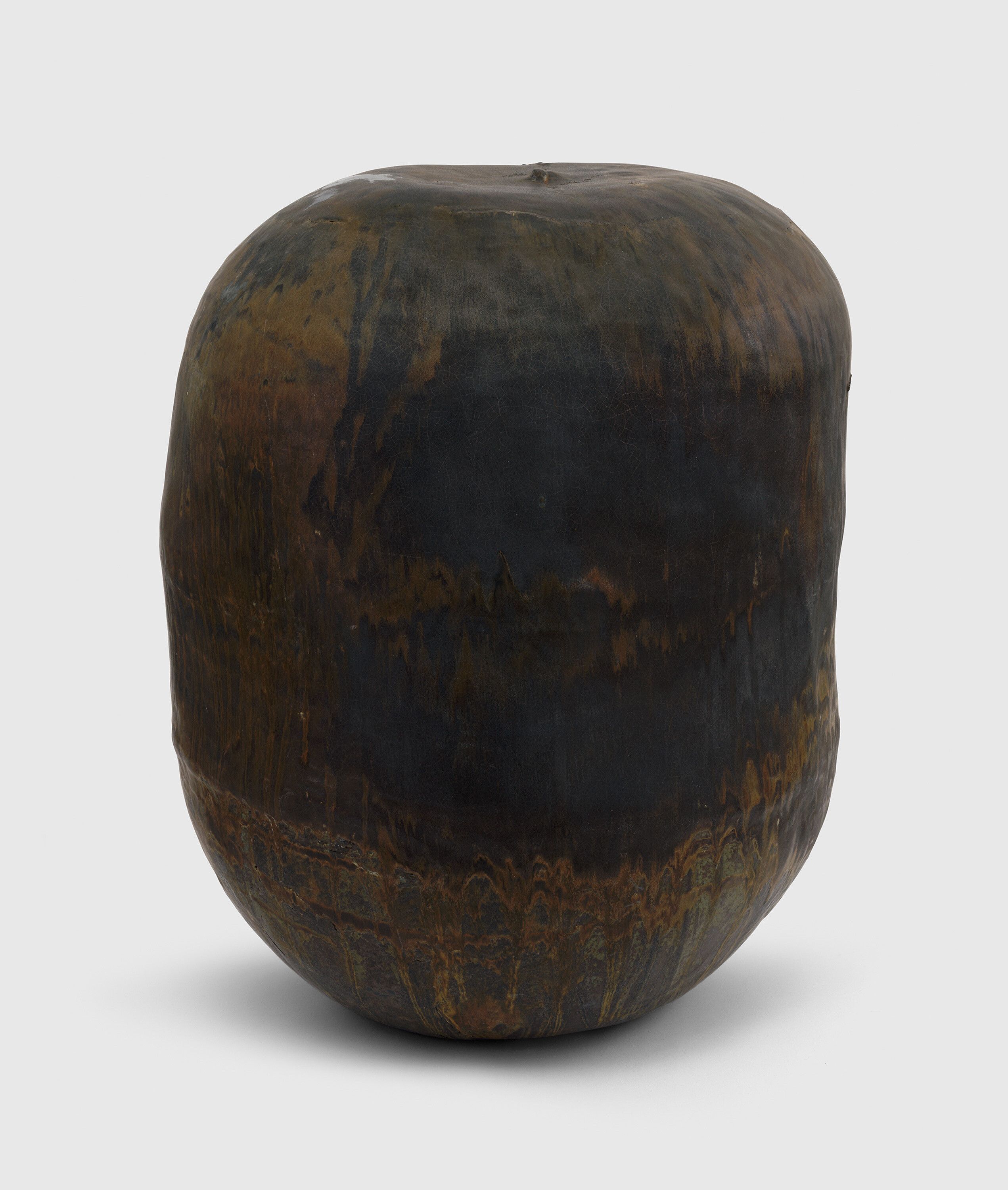 A sculpture by Toshiko Takaezu, titled Tall Form Midnight, circa 1990 to 1993.