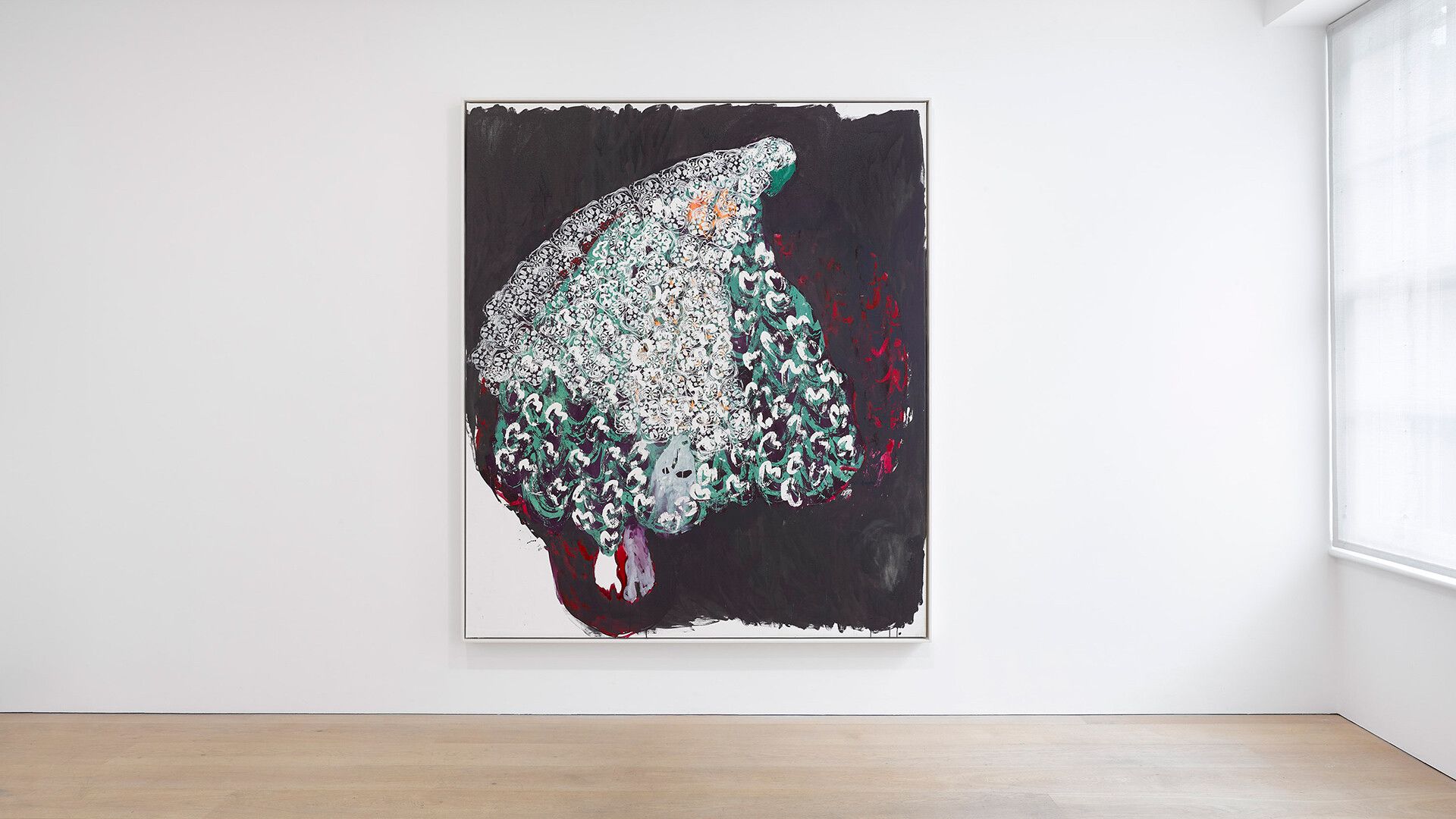 An installation view of an exhibition titled  Portia Zvavahera: Ndakavata pasi ndikamutswa nekuti anonditsigira, at David Zwirner, London, in 2020.